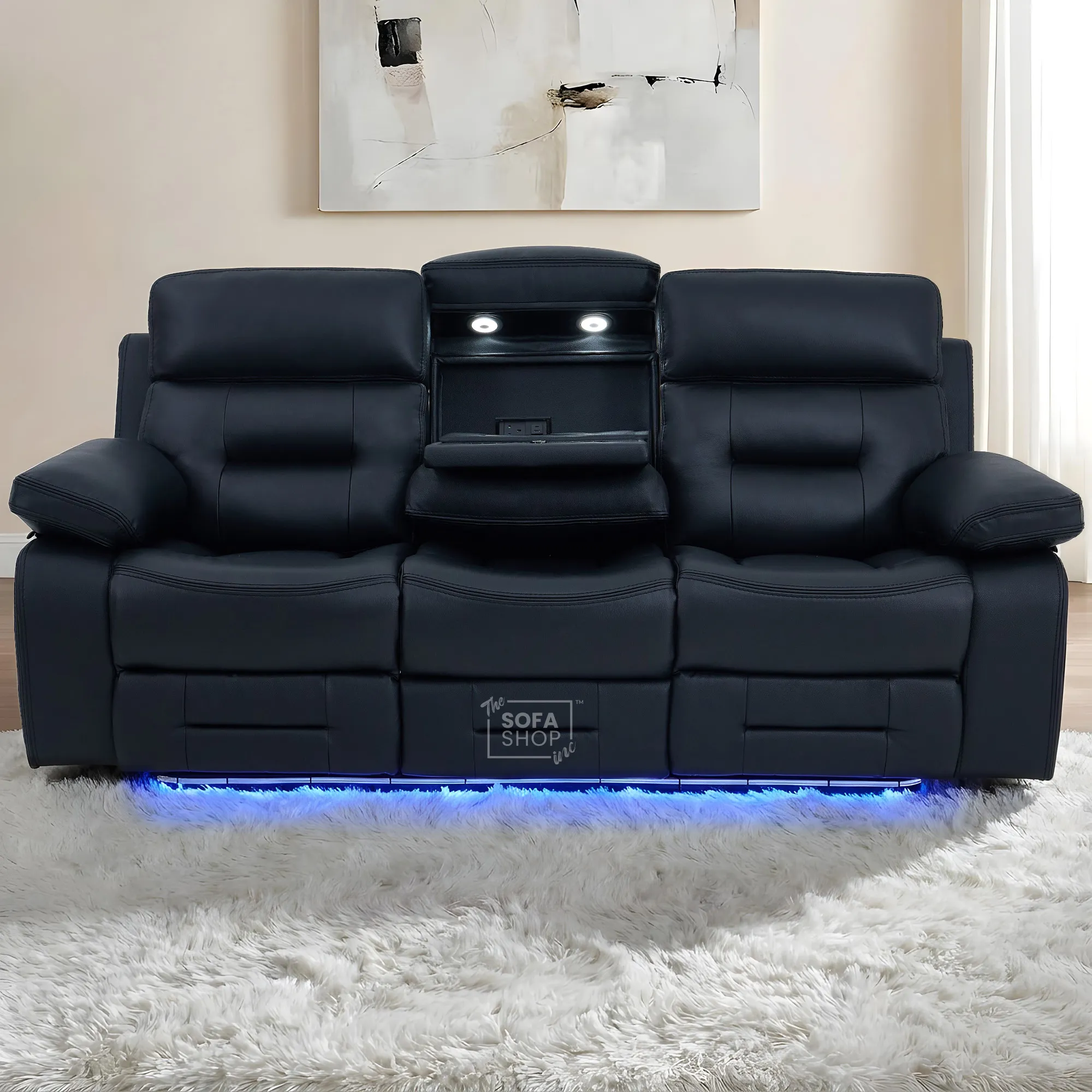 3+2 Electric Recliner Sofa Set in Black Real Leather | Hi-Tech Cinema Sofa Set with Bluetooth Speakers & Multi-Link, Power Grommets, Power Headrest, Power Recliner, USB & Wireless Charging | Sicily | The Sofa Shop - Image 4