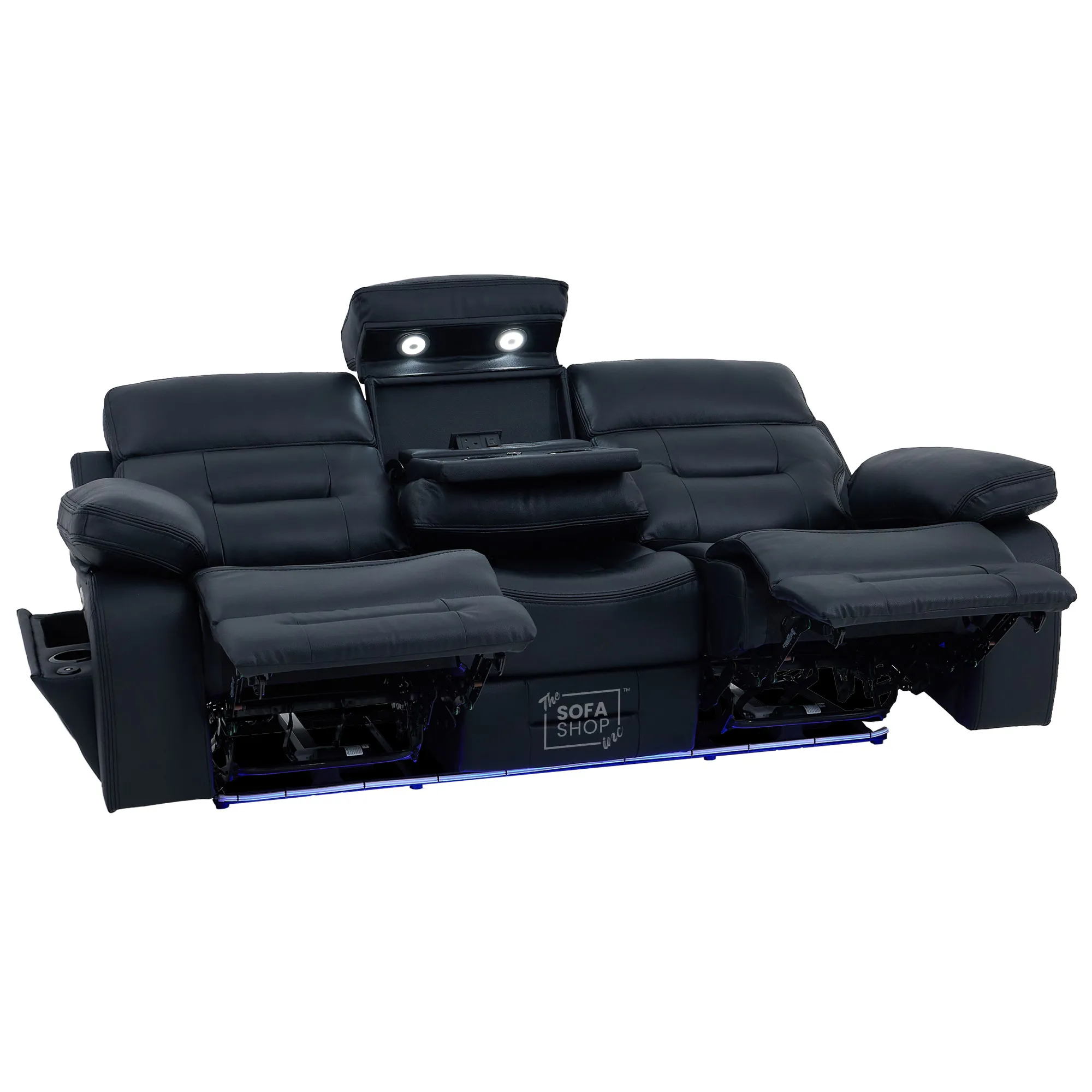 3+2 Electric Recliner Sofa Set in Black Real Leather | Hi-Tech Cinema Sofa Set with Bluetooth Speakers & Multi-Link, Power Grommets, Power Headrest, Power Recliner, USB & Wireless Charging | Sicily | The Sofa Shop - Image 40