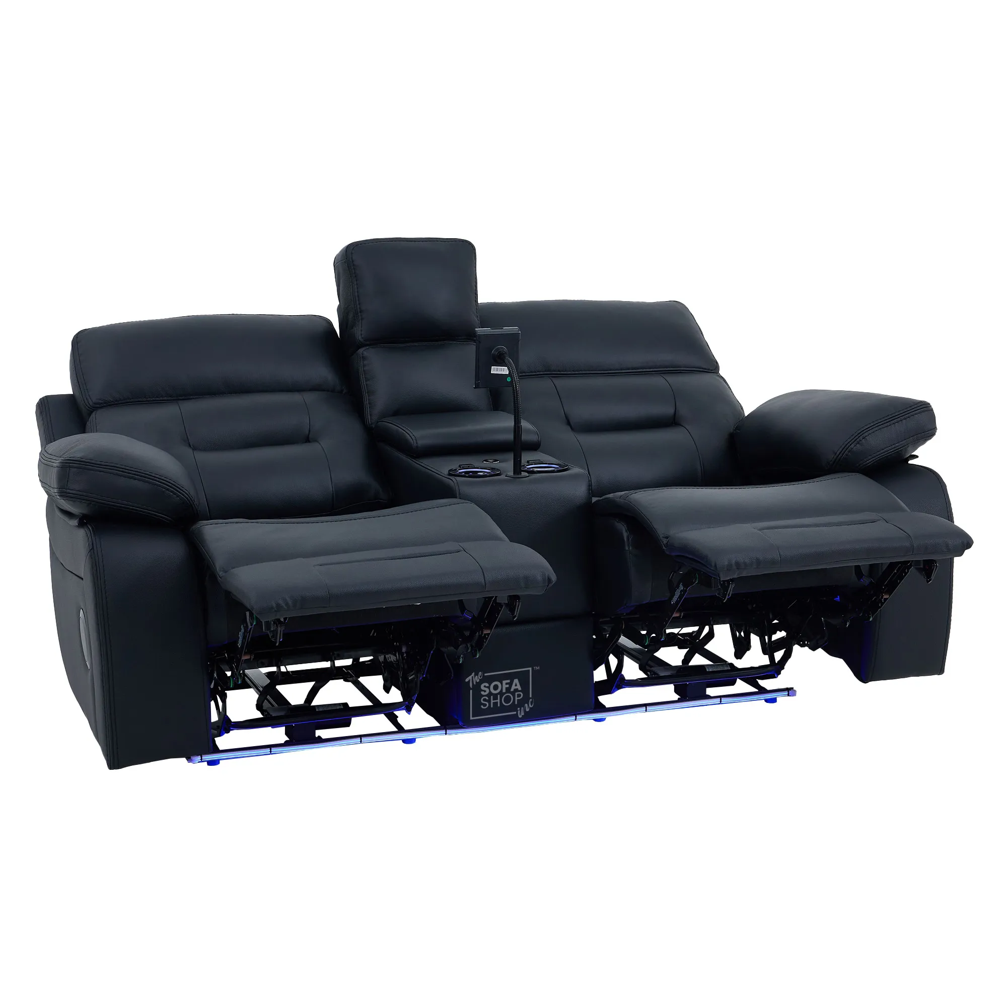3+2 Electric Recliner Sofa Set in Black Real Leather | Hi-Tech Cinema Sofa Set with Bluetooth Speakers & Multi-Link, Power Grommets, Power Headrest, Power Recliner, USB & Wireless Charging | Sicily | The Sofa Shop - Image 41