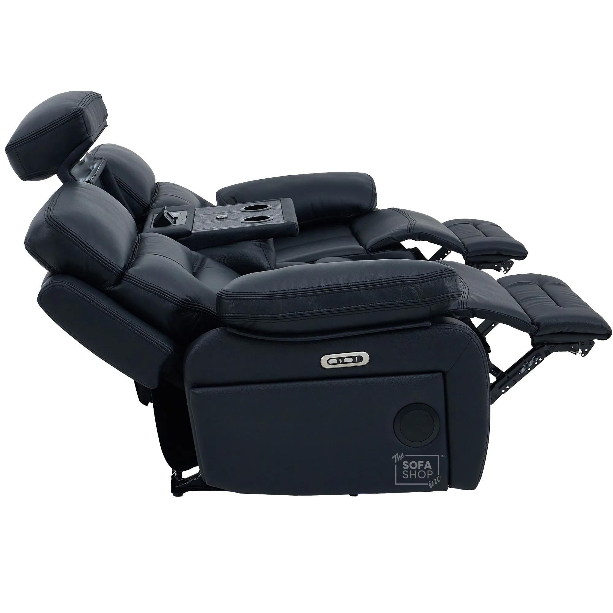 3+2 Electric Recliner Sofa Set in Black Real Leather | Hi-Tech Cinema Sofa Set with Bluetooth Speakers & Multi-Link, Power Grommets, Power Headrest, Power Recliner, USB & Wireless Charging | Sicily | The Sofa Shop - Image 42