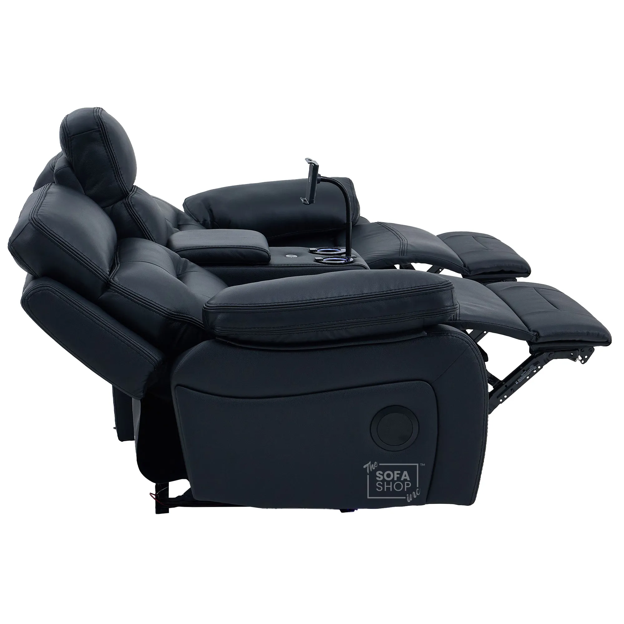 3+2 Electric Recliner Sofa Set in Black Real Leather | Hi-Tech Cinema Sofa Set with Bluetooth Speakers & Multi-Link, Power Grommets, Power Headrest, Power Recliner, USB & Wireless Charging | Sicily | The Sofa Shop - Image 43