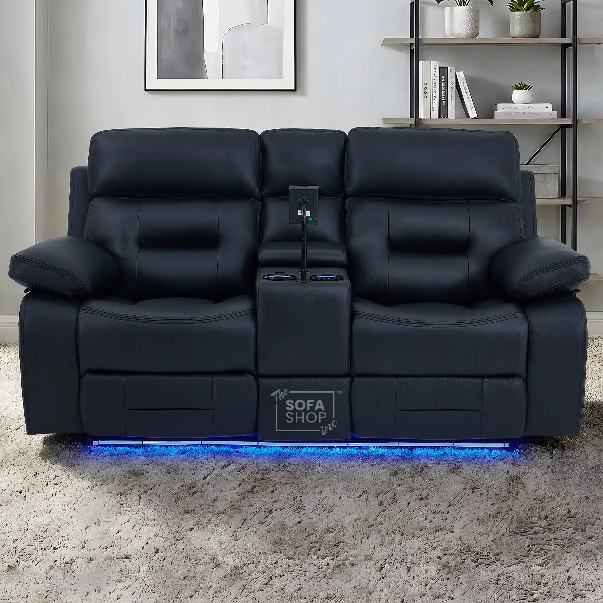 3+2 Electric Recliner Sofa Set in Black Real Leather | Hi-Tech Cinema Sofa Set with Bluetooth Speakers & Multi-Link, Power Grommets, Power Headrest, Power Recliner, USB & Wireless Charging | Sicily | The Sofa Shop - Image 5