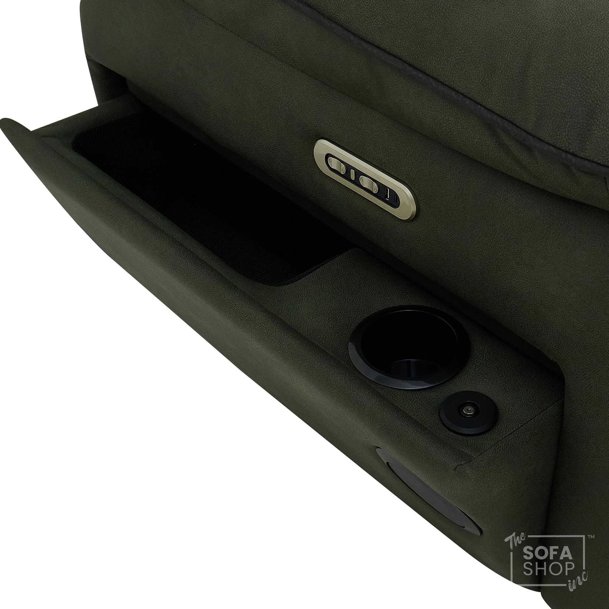 3+2 Piece Electric Home Cinema Sofa Set | Fabric Couch Suite In Green | Hi-Tech Sofa Set With Vibration Massage+ Heated Lumbar + Power Grommets +Bluetooth Speakers & Multi-Link | Florence | The Sofa Shop - Image 10