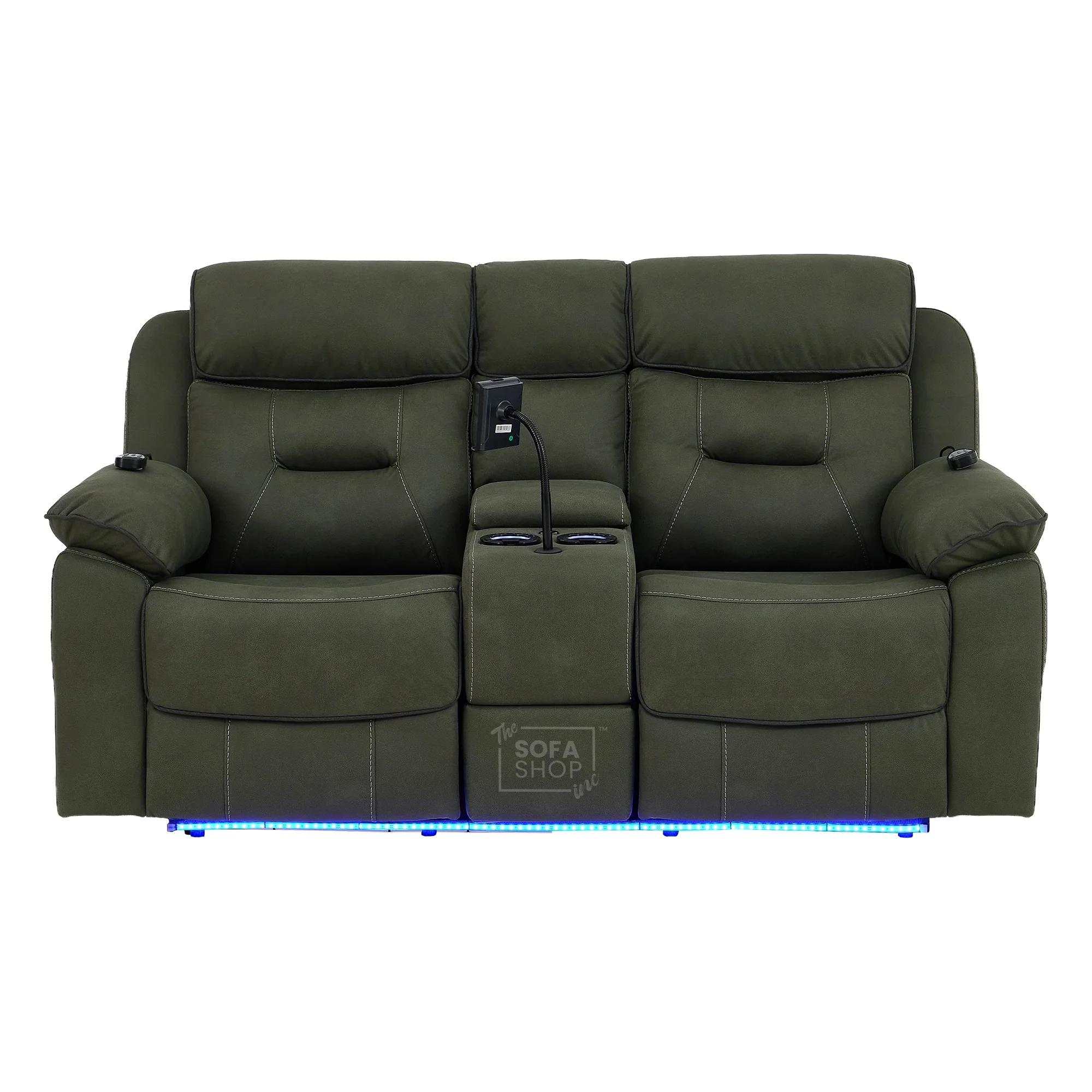 3+2 Piece Electric Home Cinema Sofa Set | Fabric Couch Suite In Green | Hi-Tech Sofa Set With Vibration Massage+ Heated Lumbar + Power Grommets +Bluetooth Speakers & Multi-Link | Florence | The Sofa Shop - Image 35