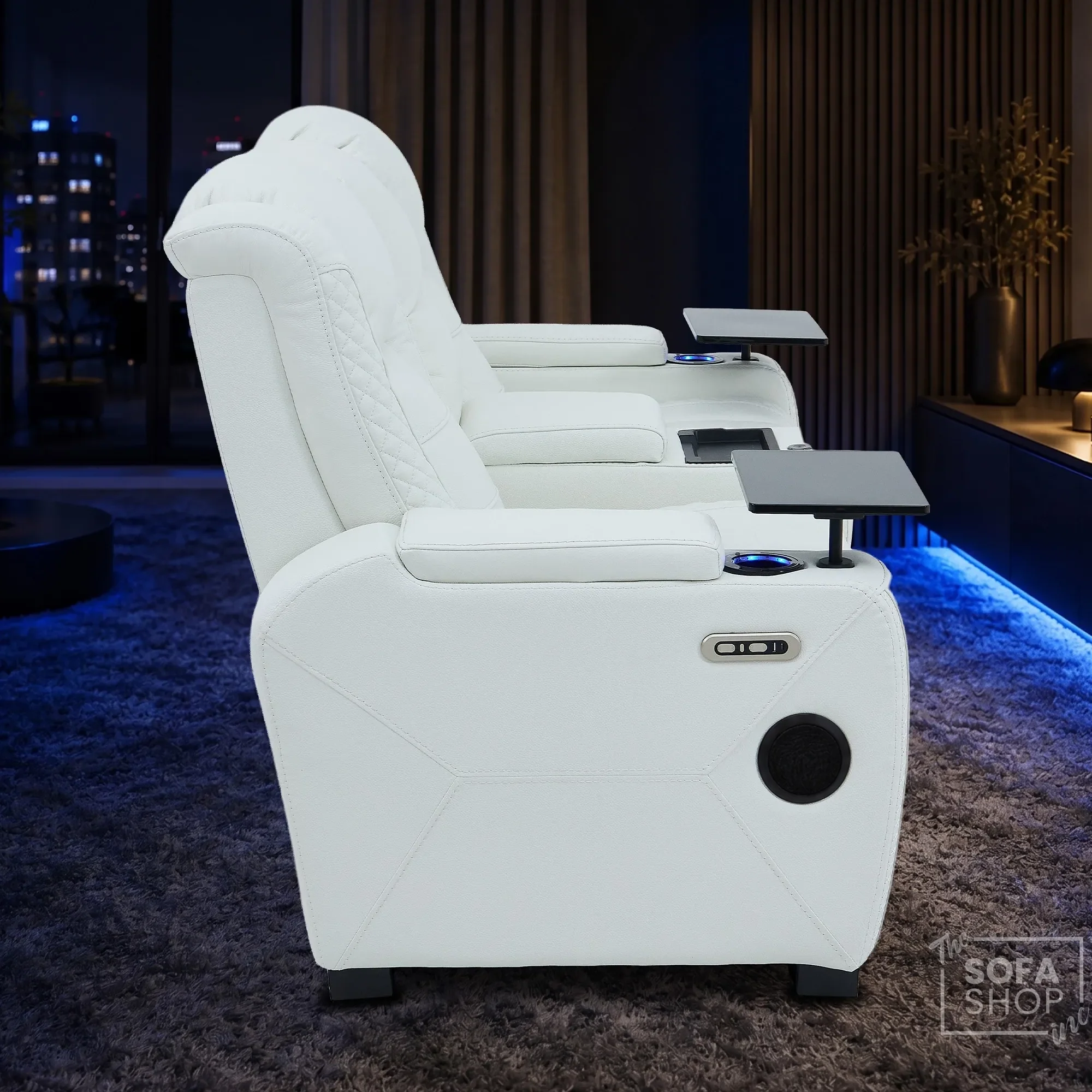 3+2 Seater White Real Leather Recliner Cinema Sofa | Hi-Tech Sofa Suite with Power Recline + Power Headrests + Wireless Charging + Bluetooth Speaker + Heat & Cool Cupholders | Napoli | The Sofa Shop - Image 12