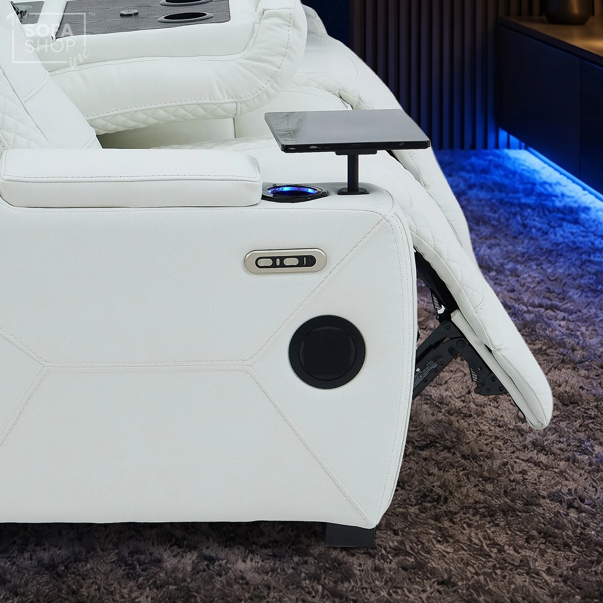 3+2 Seater White Real Leather Recliner Cinema Sofa | Hi-Tech Sofa Suite with Power Recline + Power Headrests + Wireless Charging + Bluetooth Speaker + Heat & Cool Cupholders | Napoli | The Sofa Shop - Image 27