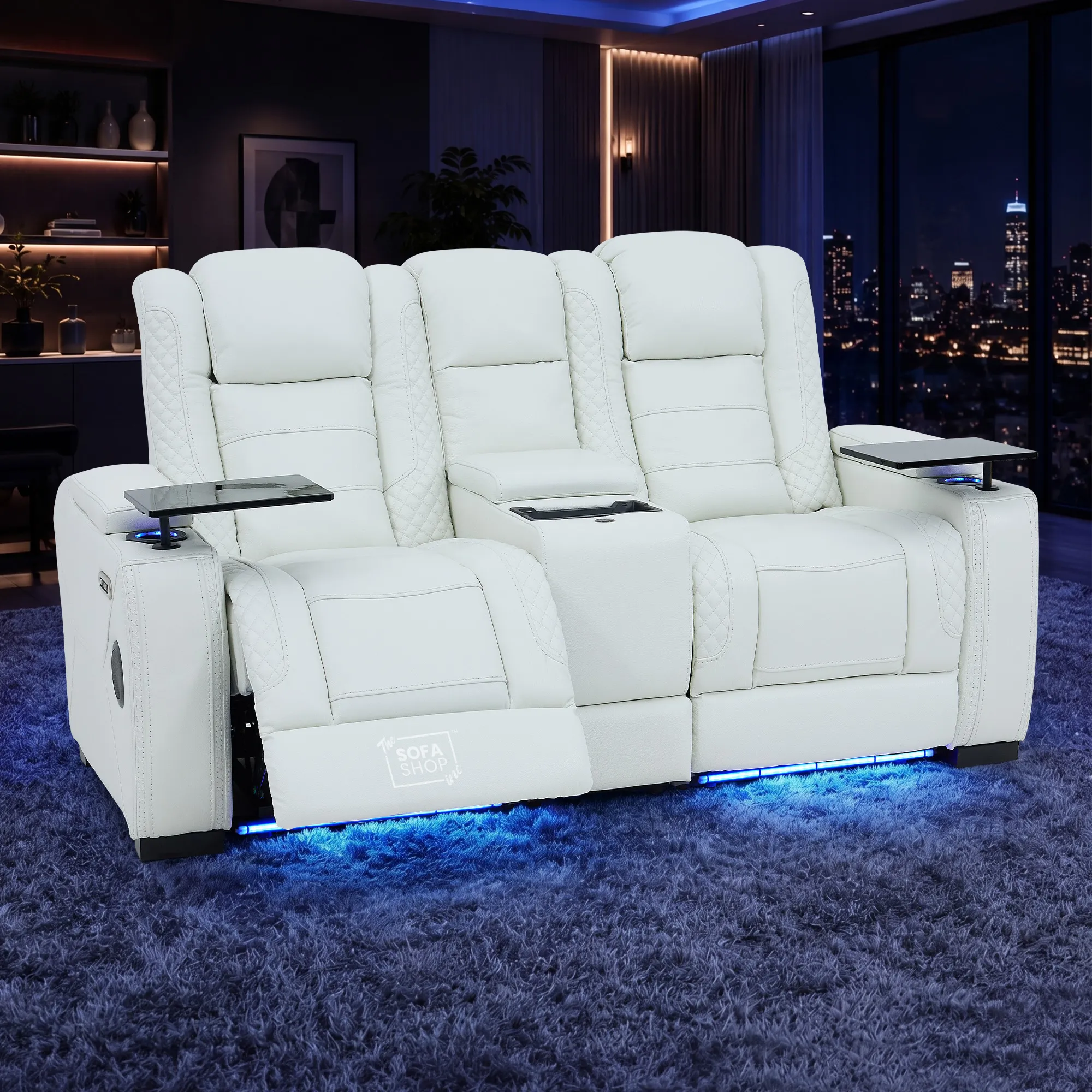 3+2 Seater White Real Leather Recliner Cinema Sofa | Hi-Tech Sofa Suite with Power Recline + Power Headrests + Wireless Charging + Bluetooth Speaker + Heat & Cool Cupholders | Napoli | The Sofa Shop - Image 3