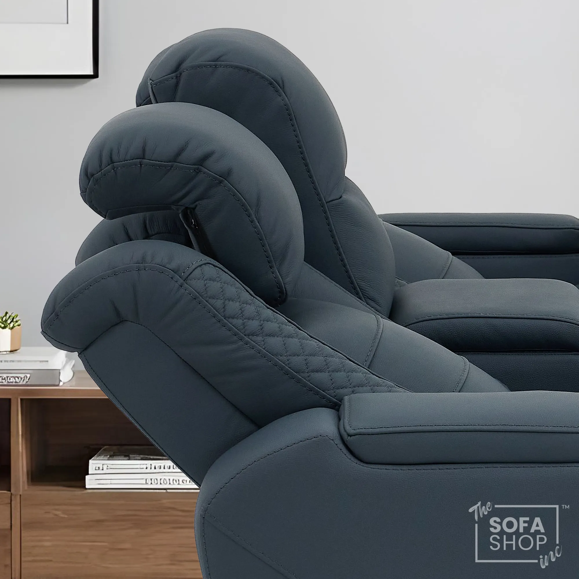 3+2 Seater Blue Real Leather Recliner Cinema Sofa | Hi-Tech Sofa Suite with Power Recline + Power Headrests + Wireless Charging + Bluetooth Speakers + Heat & Cool Cupholders | Napoli | The Sofa Shop - Image 13