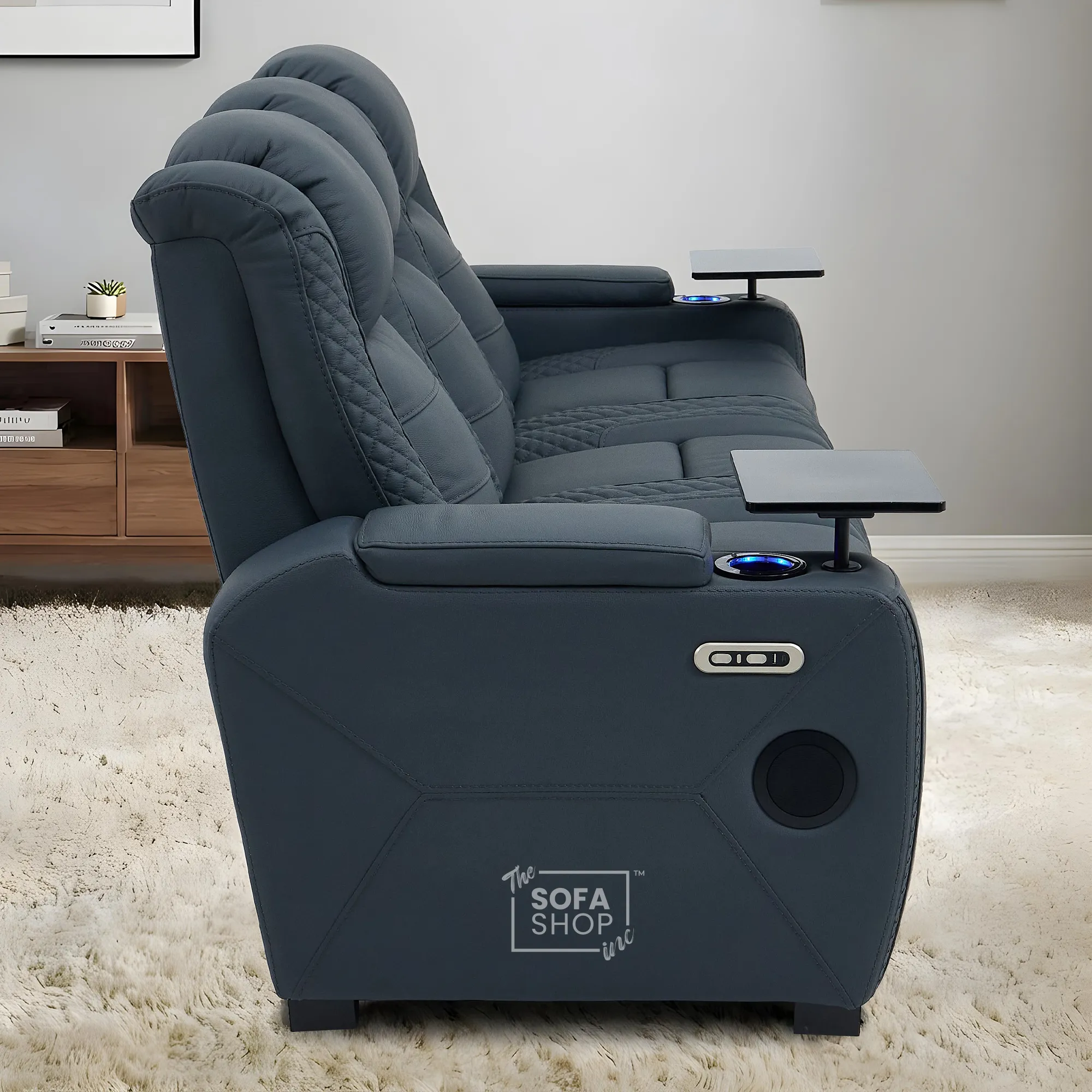 3+2 Seater Blue Real Leather Recliner Cinema Sofa | Hi-Tech Sofa Suite with Power Recline + Power Headrests + Wireless Charging + Bluetooth Speakers + Heat & Cool Cupholders | Napoli | The Sofa Shop - Image 14