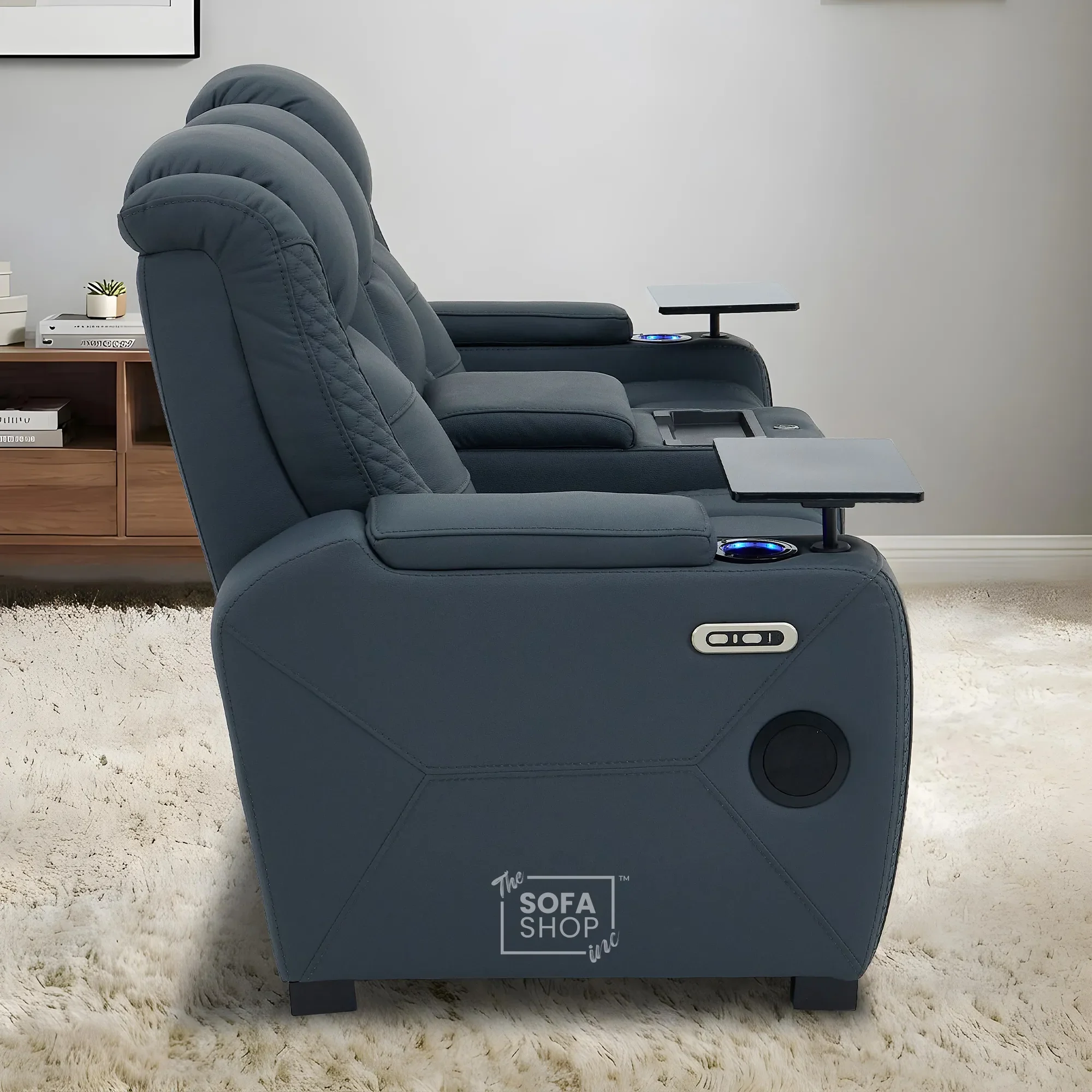 3+2 Seater Blue Real Leather Recliner Cinema Sofa | Hi-Tech Sofa Suite with Power Recline + Power Headrests + Wireless Charging + Bluetooth Speakers + Heat & Cool Cupholders | Napoli | The Sofa Shop - Image 15