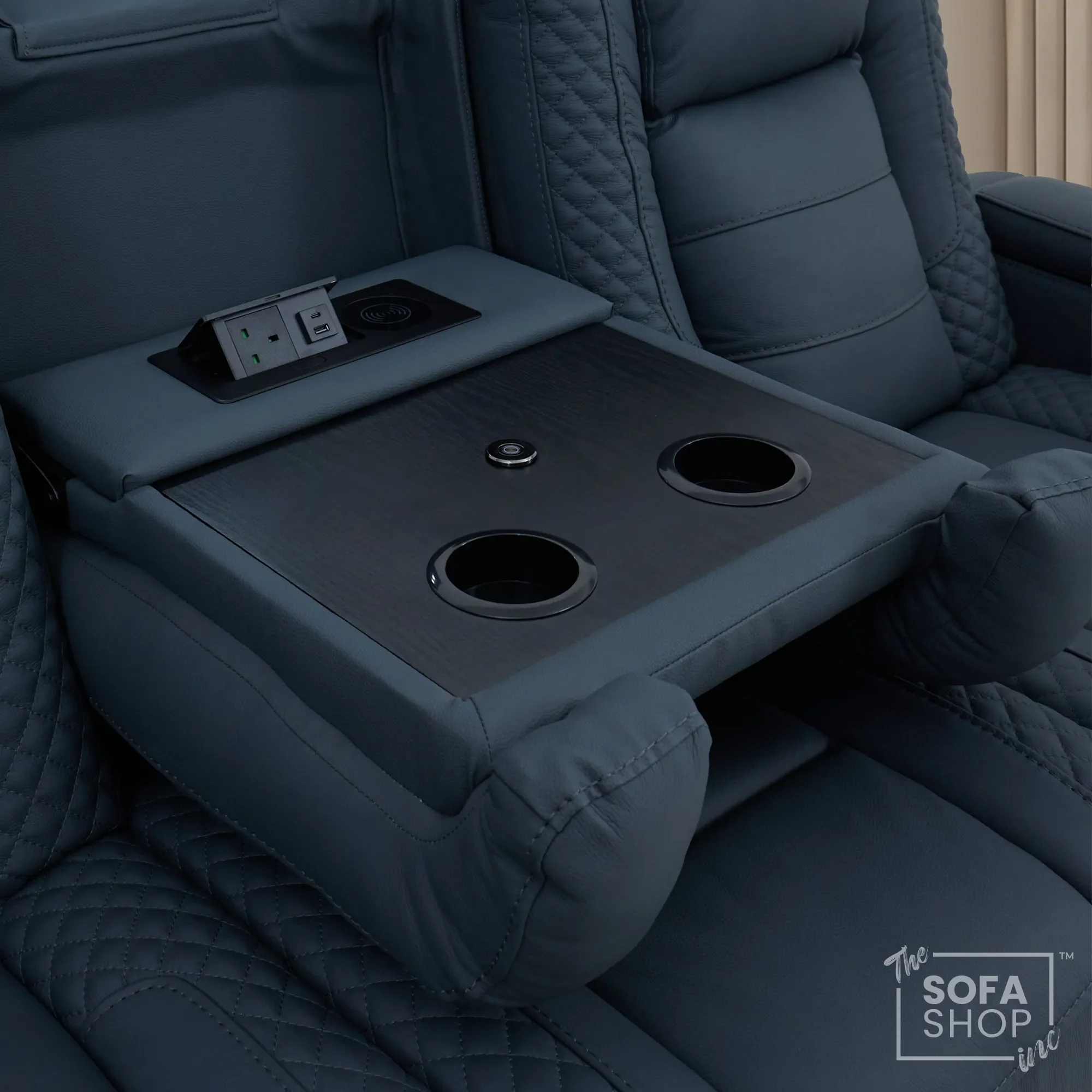 3+2 Seater Blue Real Leather Recliner Cinema Sofa | Hi-Tech Sofa Suite with Power Recline + Power Headrests + Wireless Charging + Bluetooth Speakers + Heat & Cool Cupholders | Napoli | The Sofa Shop - Image 27