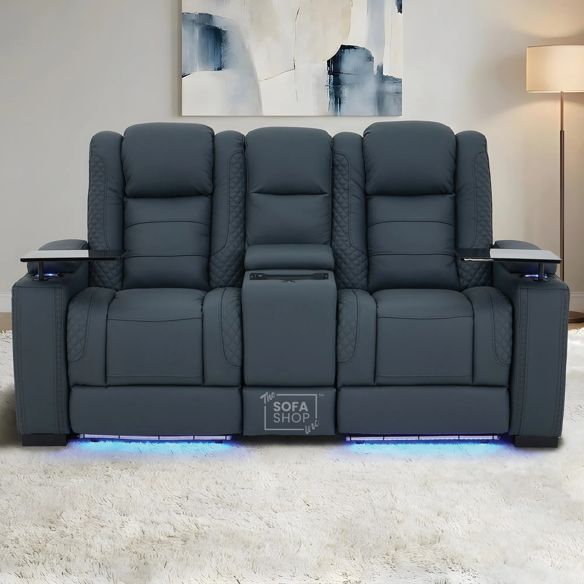 3+2 Seater Blue Real Leather Recliner Cinema Sofa | Hi-Tech Sofa Suite with Power Recline + Power Headrests + Wireless Charging + Bluetooth Speakers + Heat & Cool Cupholders | Napoli | The Sofa Shop - Image 6