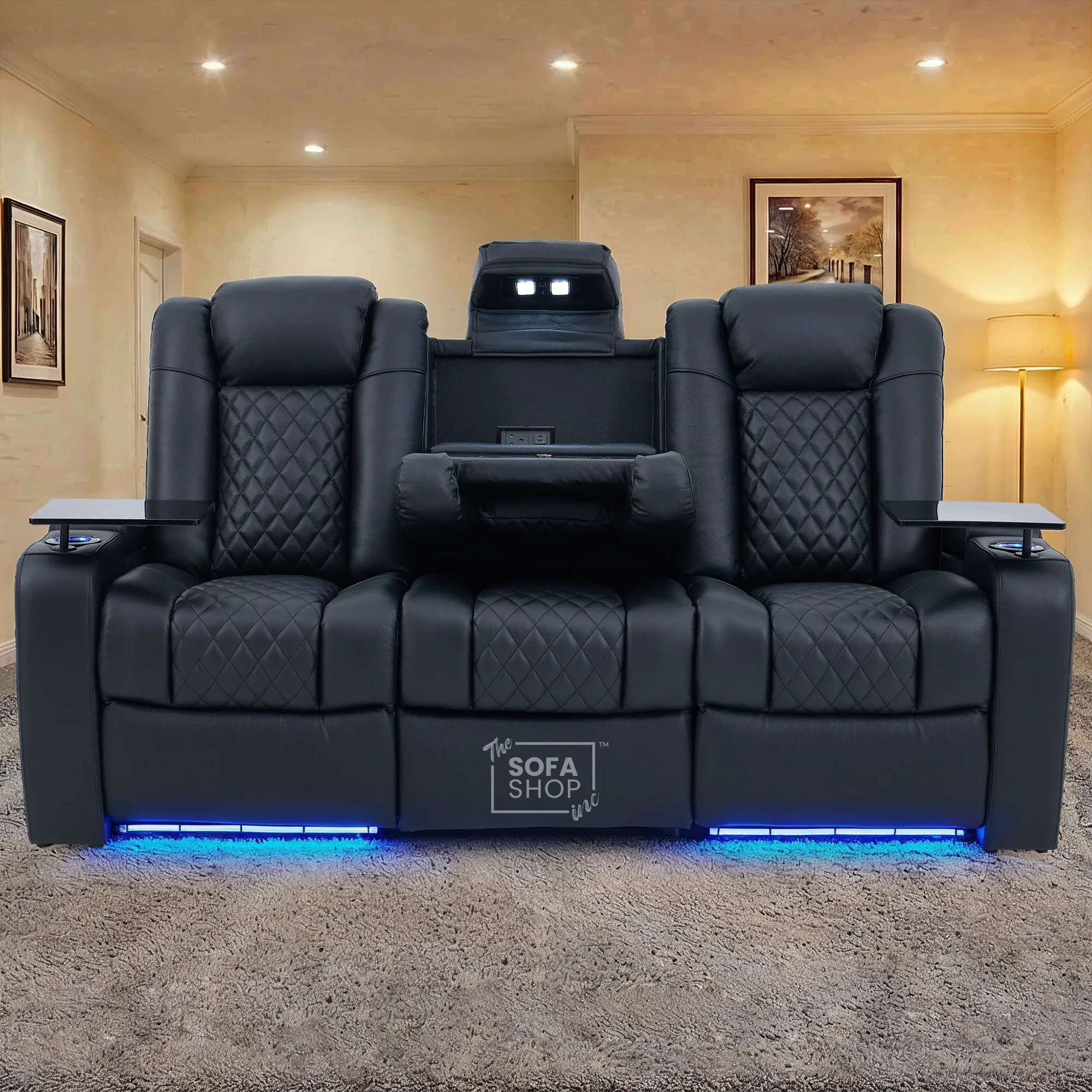 3 Seat Electric Recliner Home Cinema Theatre Sofa |Hi-Tech Couch With Heat and Cool Cup Holders + Multi-Link Bluetooth + Fold-Down Table + Wireless Charging + Power Headrests | Milano | The Sofa Shop - Image 2