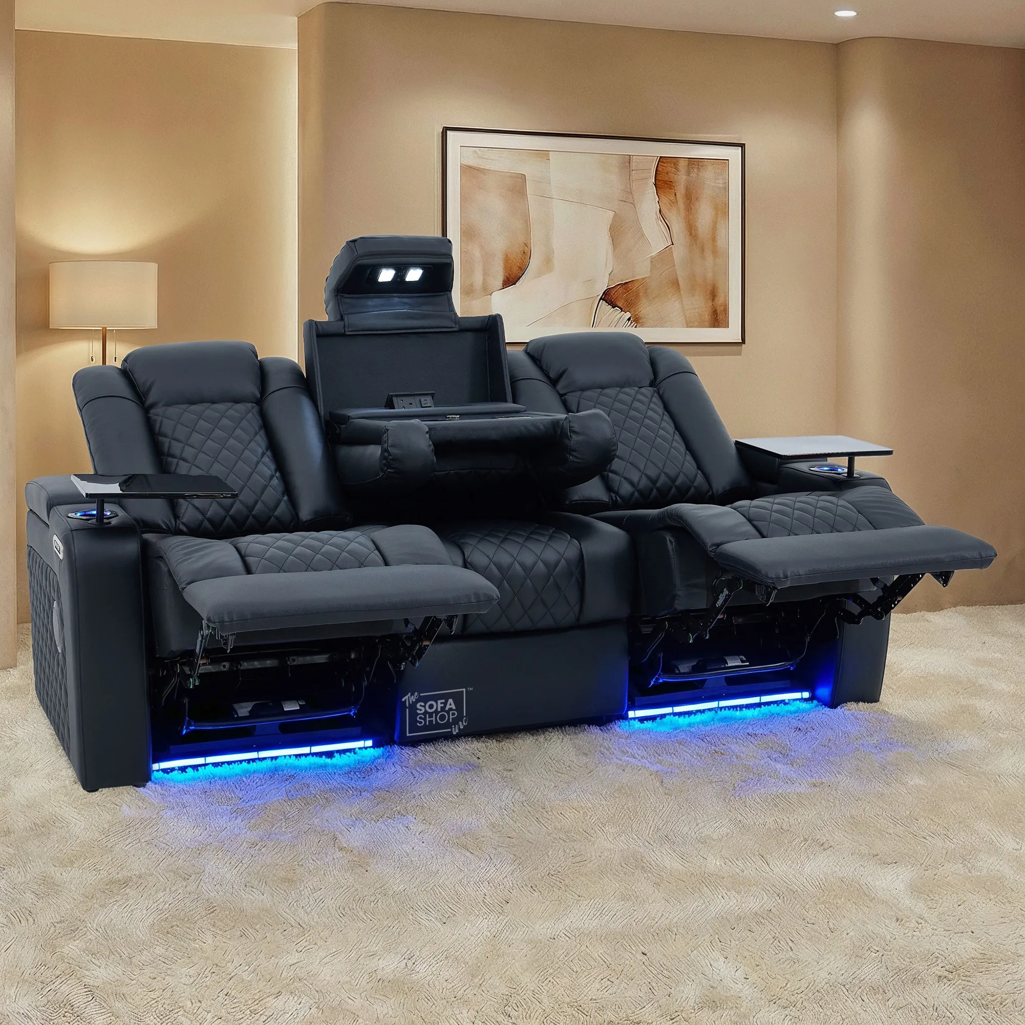3 Seat Electric Recliner Home Cinema Theatre Sofa |Hi-Tech Couch With Heat and Cool Cup Holders + Multi-Link Bluetooth + Fold-Down Table + Wireless Charging + Power Headrests | Milano | The Sofa Shop - Image 3