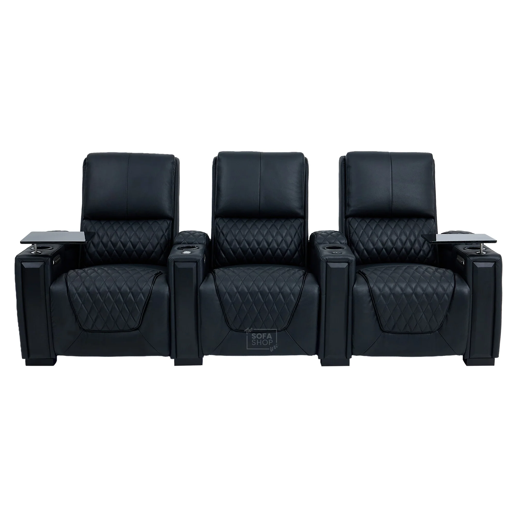 3 Seater Cinema Sofa in Black Real Leather | Luxury Theatre & Home Cinema Seating | Electric Recliner With Power Lumbar + USB Charging + Cupholders & Power Headrests | LED Lighting & Hidden Storage | Assisi - Image 17