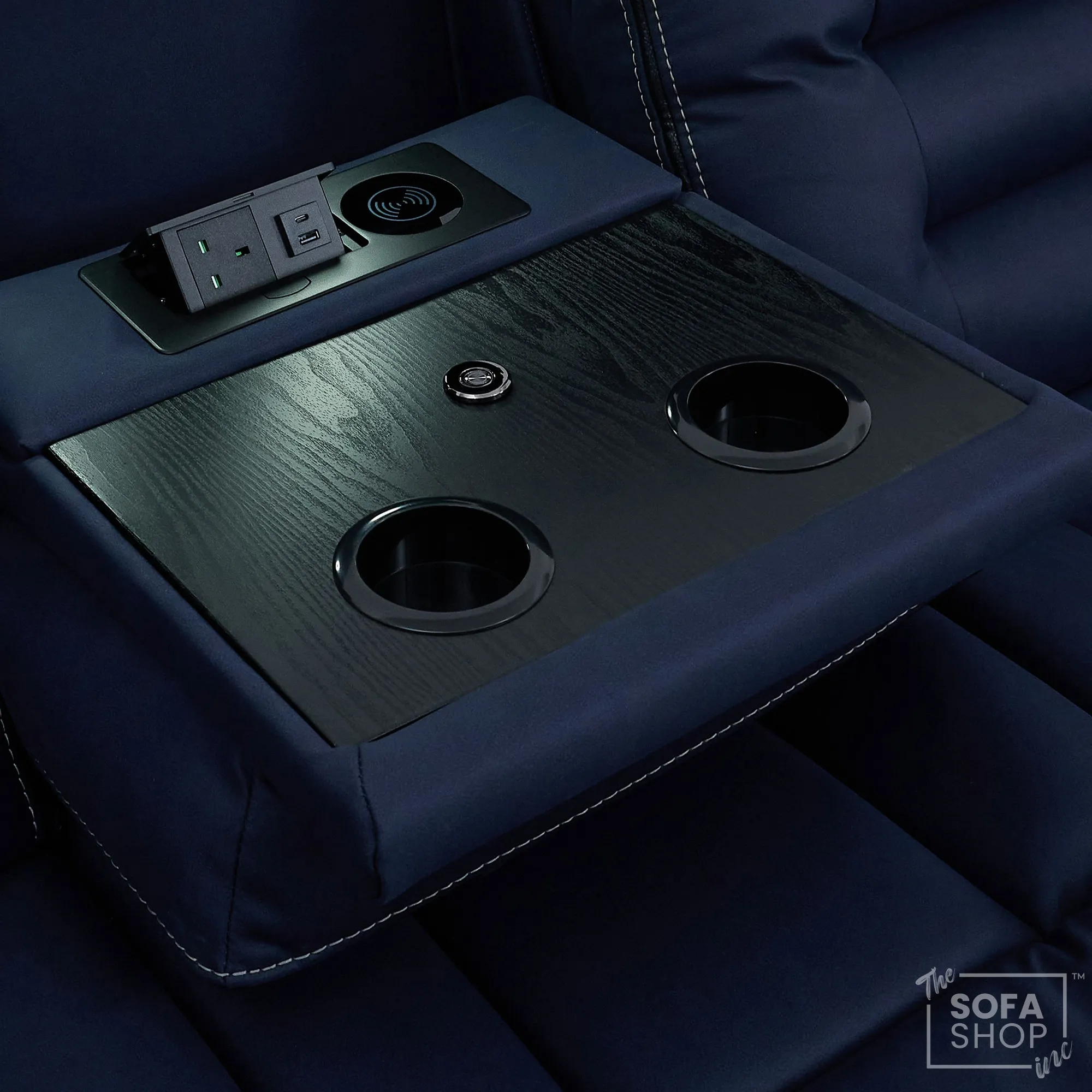 3+2 Electric Recliner Cinema Sofa Set in Blue Fabric | Hi-Tech Sofa Suite with Massage, Padded Lumbar support, Bluetooth Speakers, Console & Wireless Charging | Tuscany | The Sofa Shop - Image 22
