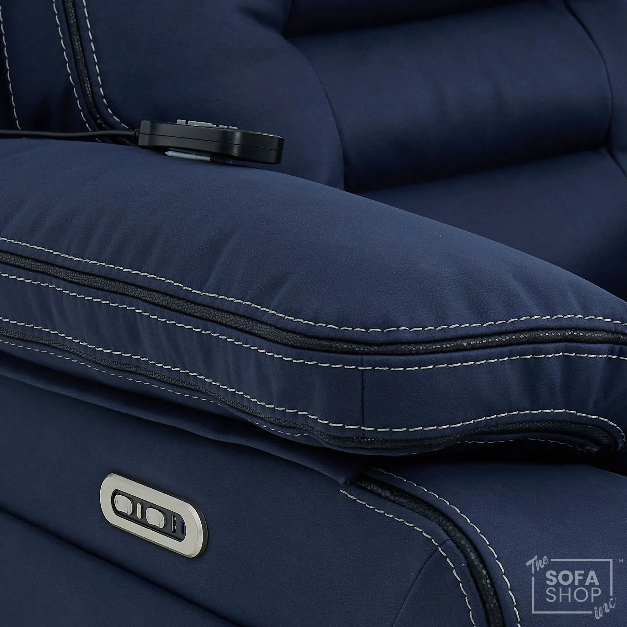 3+2 Electric Recliner Cinema Sofa Set in Blue Fabric | Hi-Tech Sofa Suite with Massage, Padded Lumbar support, Bluetooth Speakers, Console & Wireless Charging | Tuscany | The Sofa Shop - Image 24