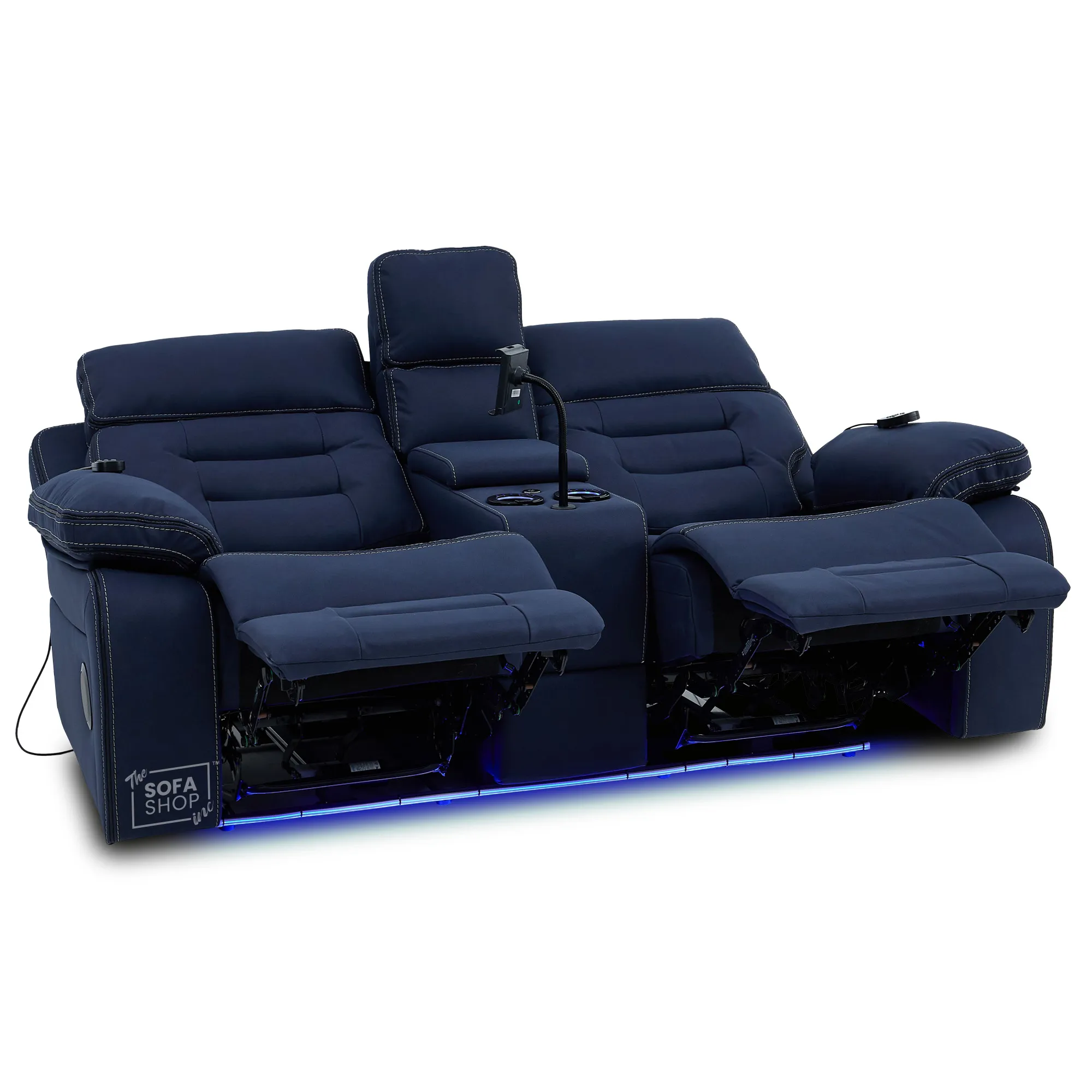 3+2 Electric Recliner Cinema Sofa Set in Blue Fabric | Hi-Tech Sofa Suite with Massage, Padded Lumbar support, Bluetooth Speakers, Console & Wireless Charging | Tuscany | The Sofa Shop - Image 32