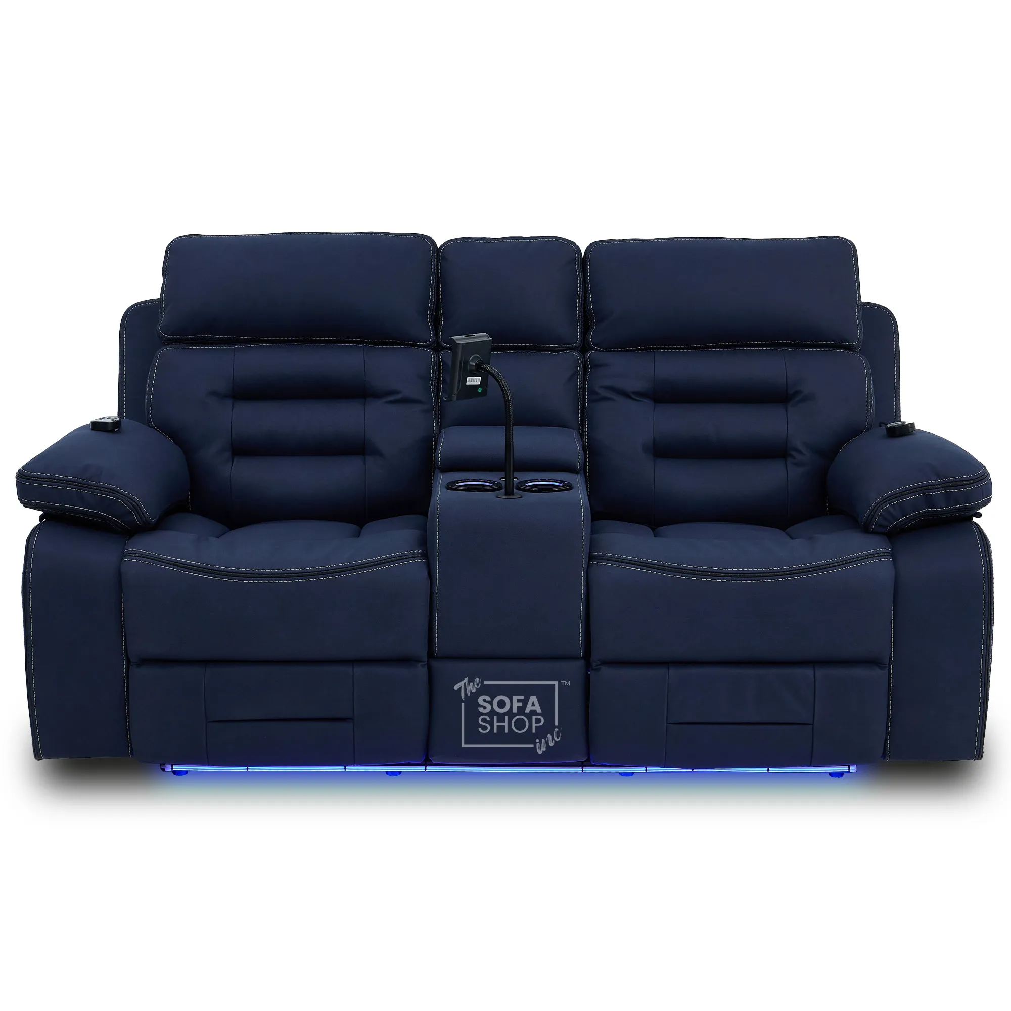 3+2 Electric Recliner Cinema Sofa Set in Blue Fabric | Hi-Tech Sofa Suite with Massage, Padded Lumbar support, Bluetooth Speakers, Console & Wireless Charging | Tuscany | The Sofa Shop - Image 33