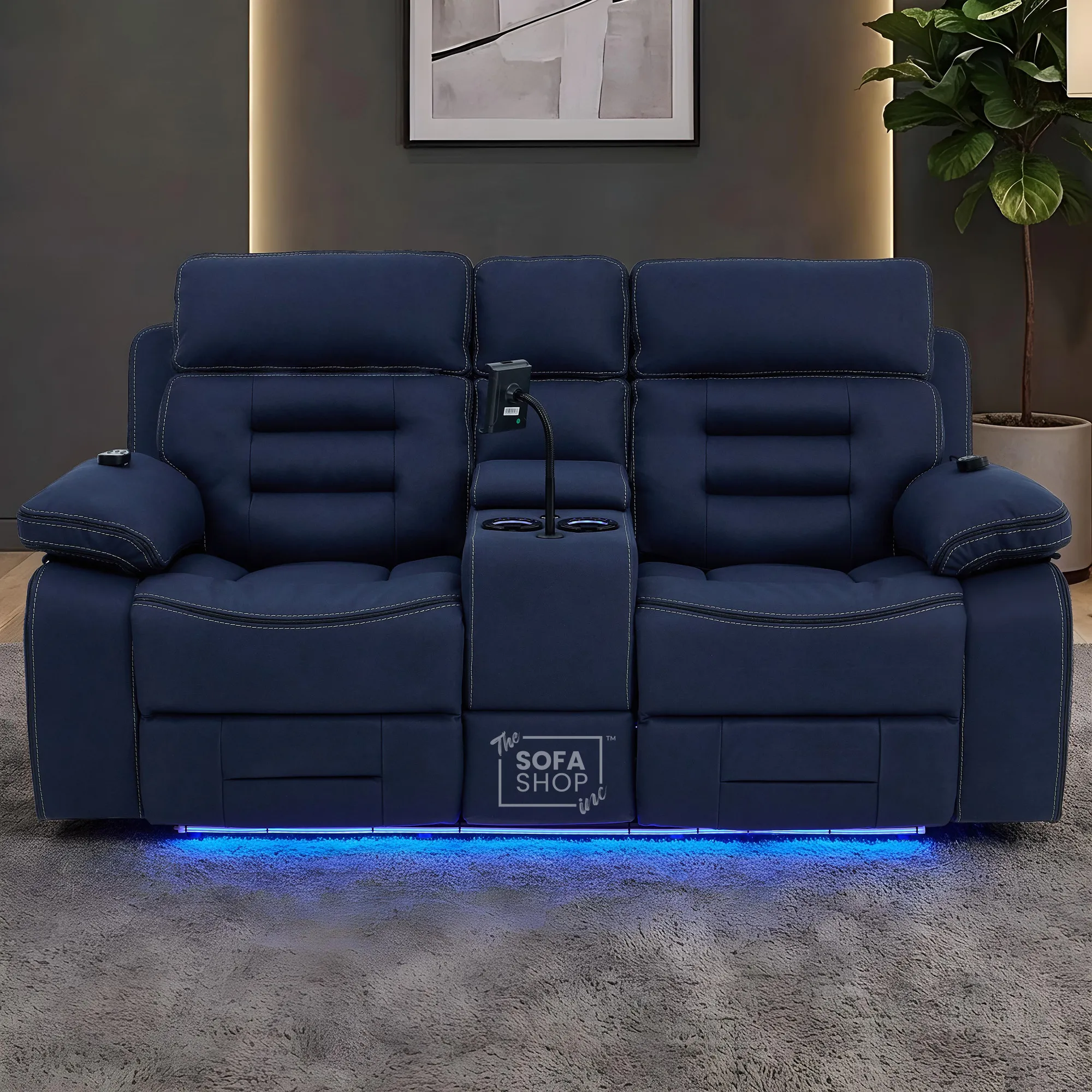 3+2 Electric Recliner Cinema Sofa Set in Blue Fabric | Hi-Tech Sofa Suite with Massage, Padded Lumbar support, Bluetooth Speakers, Console & Wireless Charging | Tuscany | The Sofa Shop - Image 5