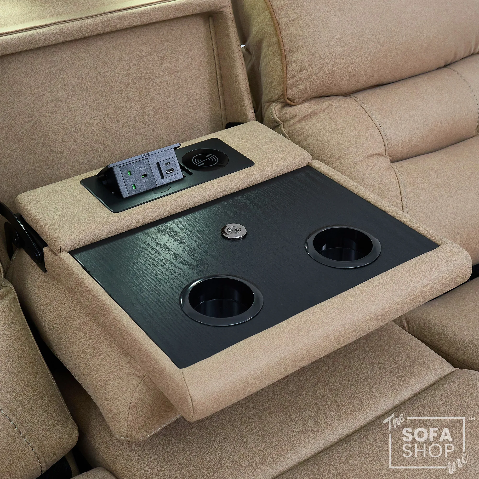 3 Seater Electric Recliner Sofa In Beige Fabric | Hi-Tech Cinema Couch With Massage + Wireless Charging + Multi-Link Bluetooth + Power Headrests | Florence | The Sofa Shop - Image 11