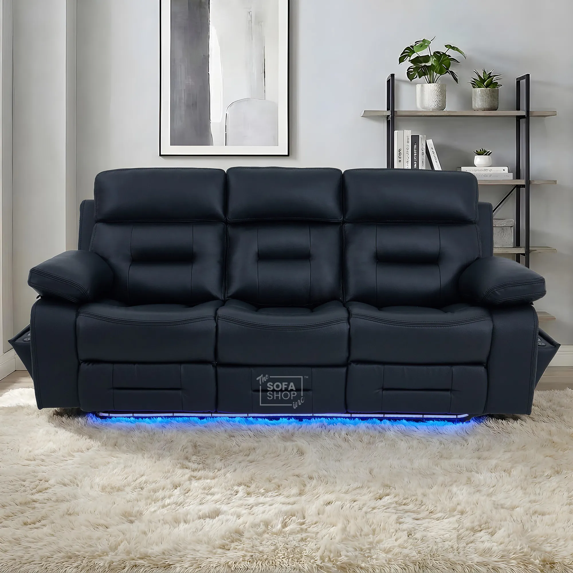 3 Seater Cinema Sofa in Black Genuine Leather | Hi-Tech Couch with Power Recline + Power Headrests + Wireless Charging + Bluetooth Speakers | Sicily | The Sofa Shop - Image 4