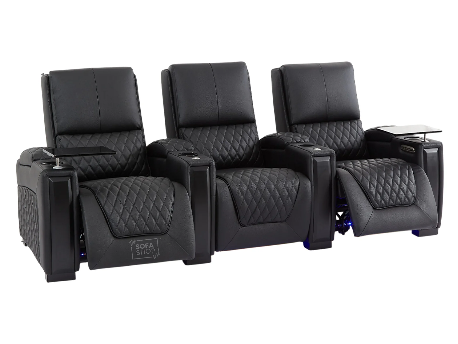 3 Seater Black Real Leather Electric Recliner Cinema Sofa | Luxury Theatre & Home Cinema Seating | Power Lumbar, Power Headrest, Cooling Cup Holder, Tray Tables & USB-C | Assisi | The Sofa Shop - Image 11