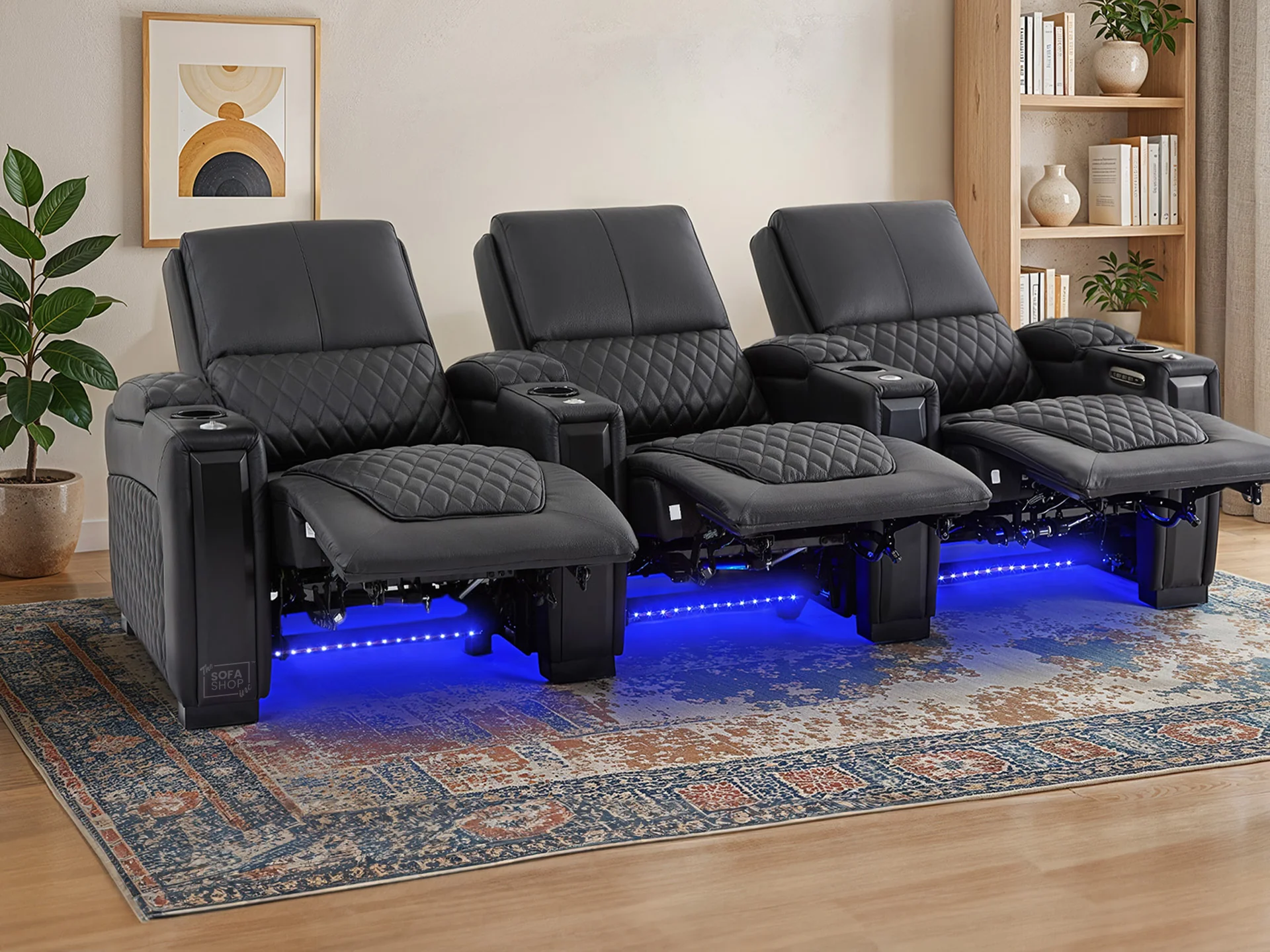 3 Seater Black Real Leather Electric Recliner Cinema Sofa | Luxury Theatre & Home Cinema Seating | Power Lumbar, Power Headrest, Cooling Cup Holder, Tray Tables & USB-C | Assisi | The Sofa Shop - Image 3