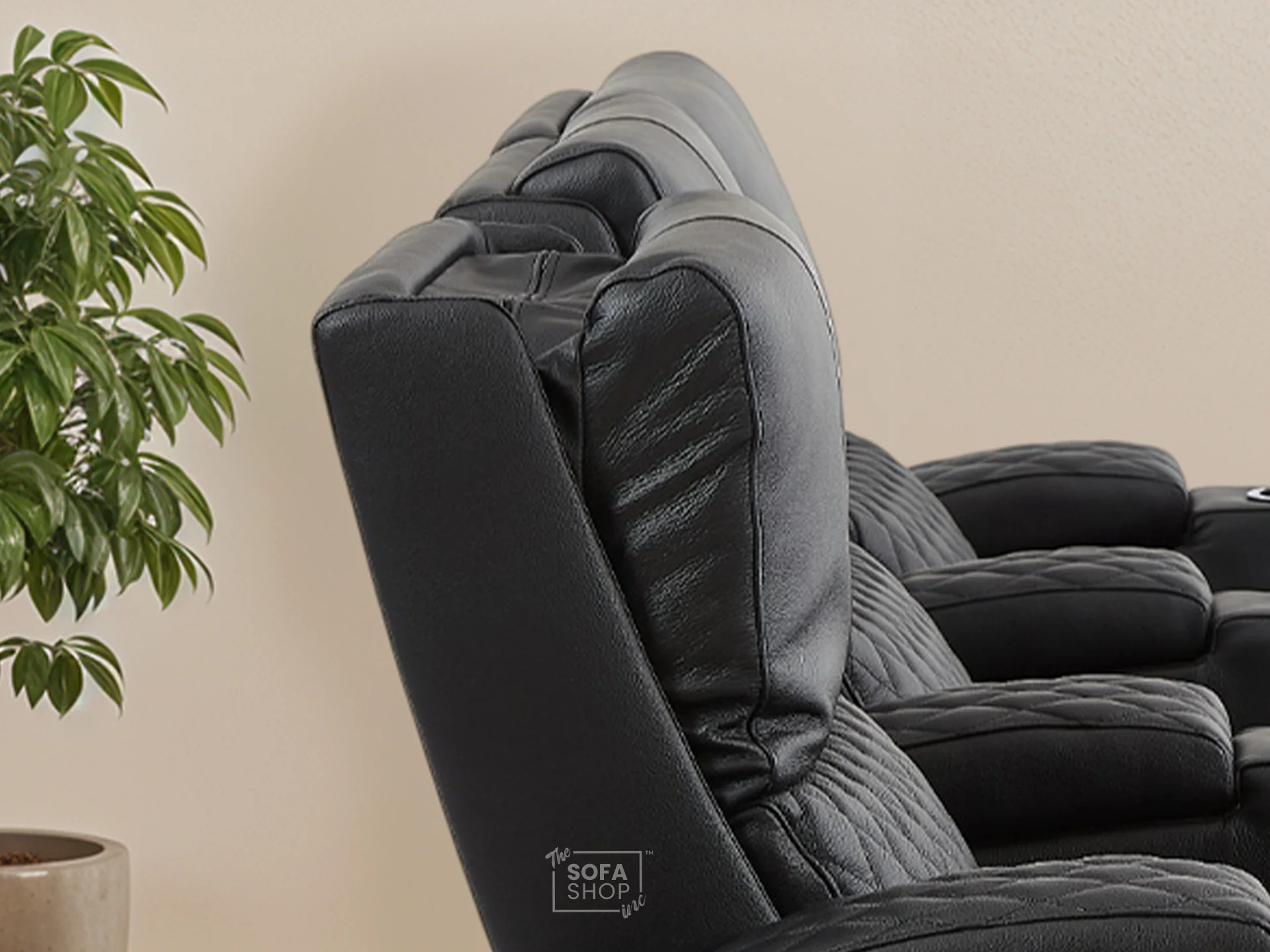 3 Seater Black Real Leather Electric Recliner Cinema Sofa | Luxury Theatre & Home Cinema Seating | Power Lumbar, Power Headrest, Cooling Cup Holder, Tray Tables & USB-C | Assisi | The Sofa Shop - Image 4