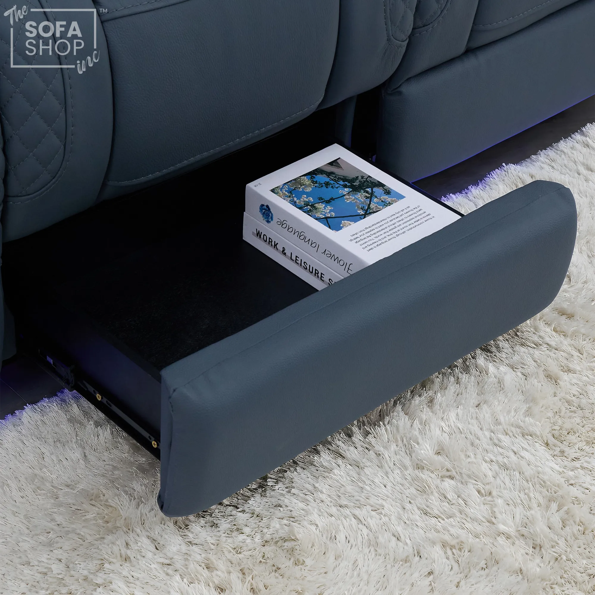3 Seater Cinema Sofa in Blue Genuine Leather | Hi-Tech Cinema Sofa with Power Recline + Power Headrests + Base Storage | Napoli | The Sofa Shop - Image 23
