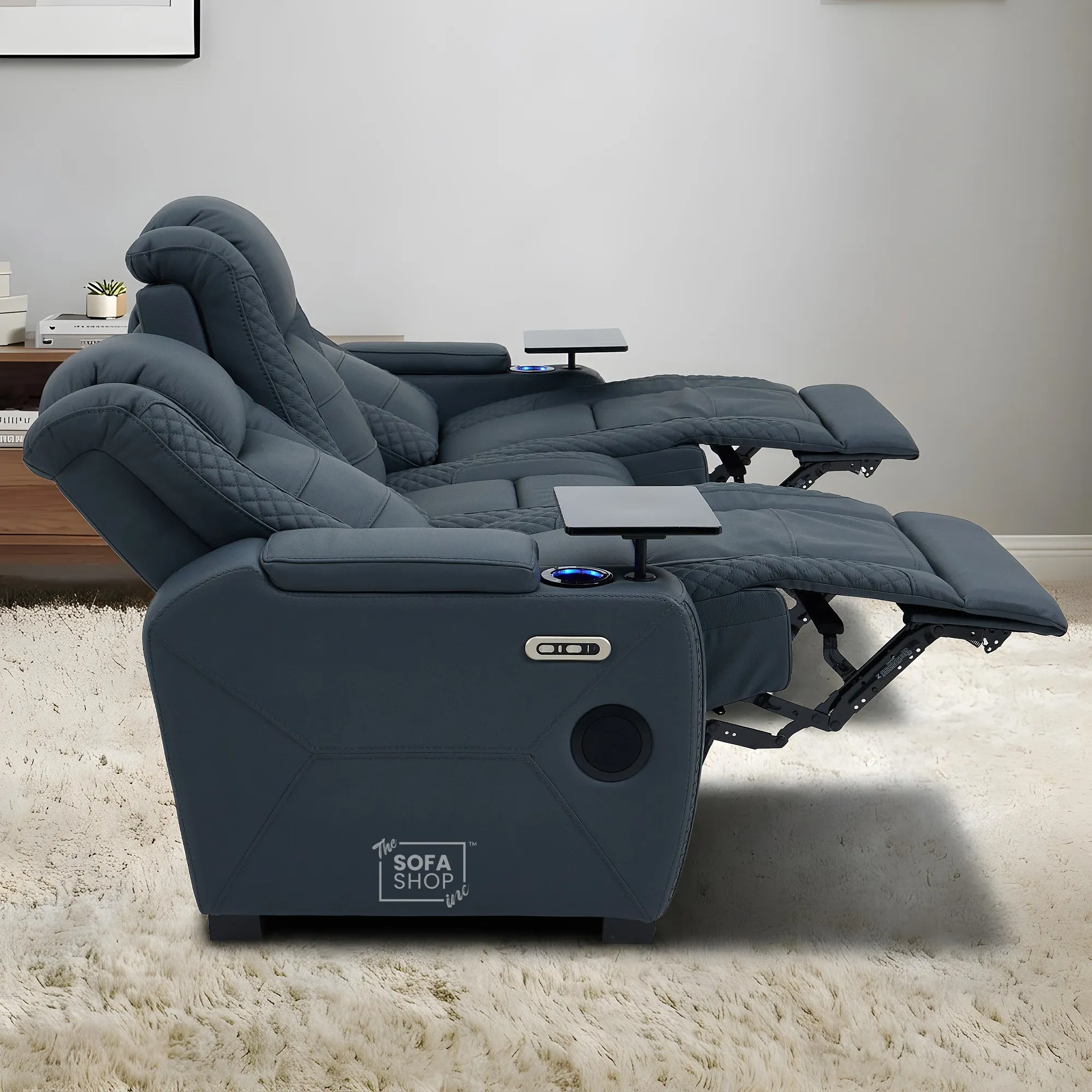3 Seater Cinema Sofa in Blue Genuine Leather | Hi-Tech Cinema Sofa with Power Recline + Power Headrests + Base Storage | Napoli | The Sofa Shop - Image 5