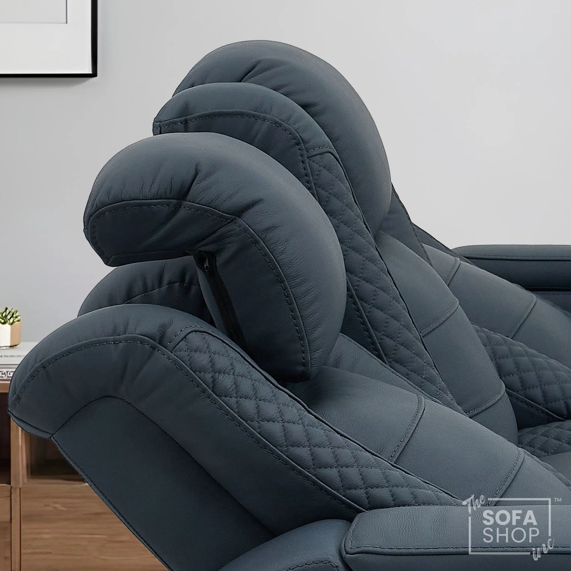 3 Seater Cinema Sofa in Blue Genuine Leather | Hi-Tech Cinema Sofa with Power Recline + Power Headrests + Base Storage | Napoli | The Sofa Shop - Image 7