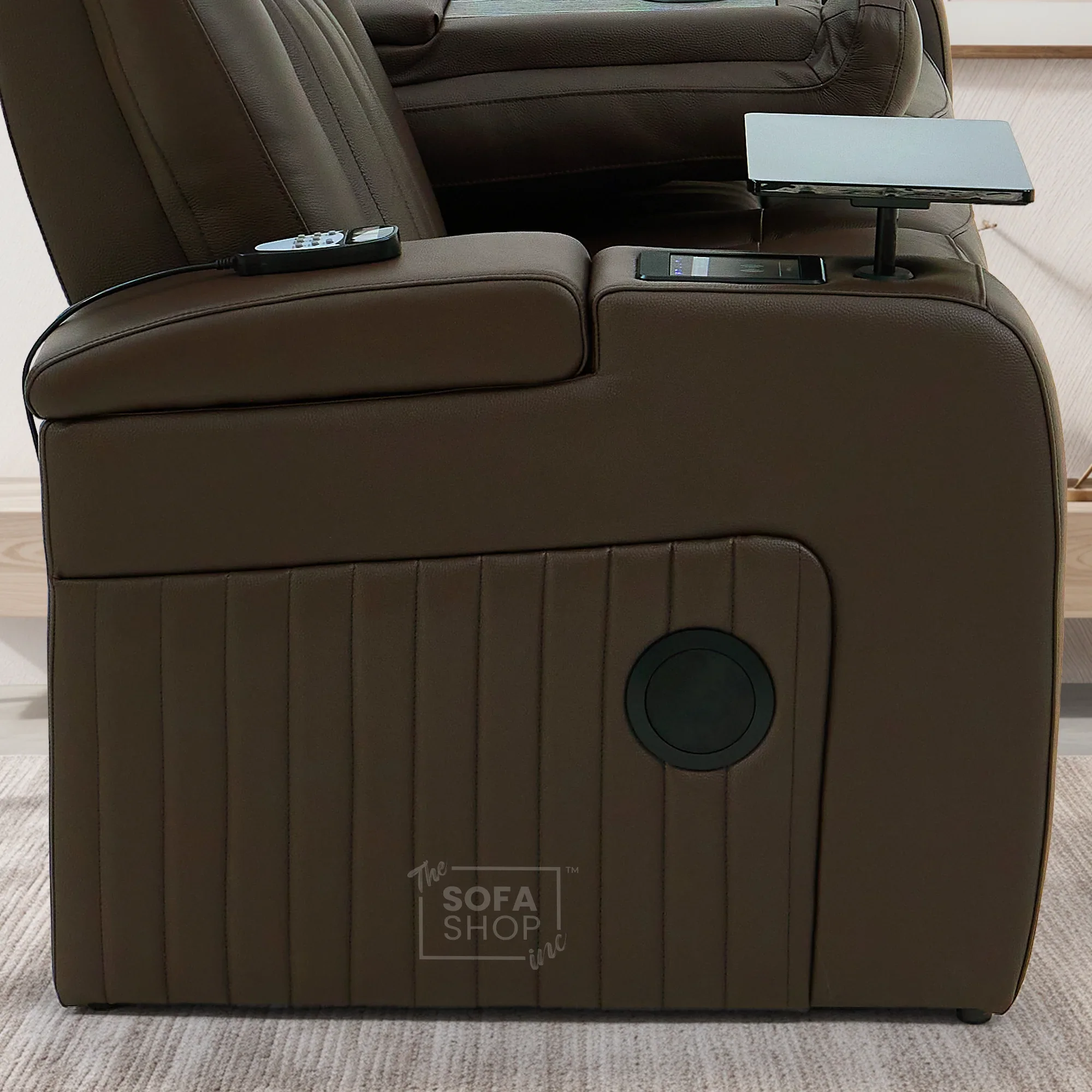 3 Seater Cinema Sofa in Brown Real Leather | Hi-Tech Cinema Sofa with Vibration Massage, Heated Lumbar, Bluetooth Speakers, Heating & Cooling Cupholders | Capri | The Sofa Shop - Image 20