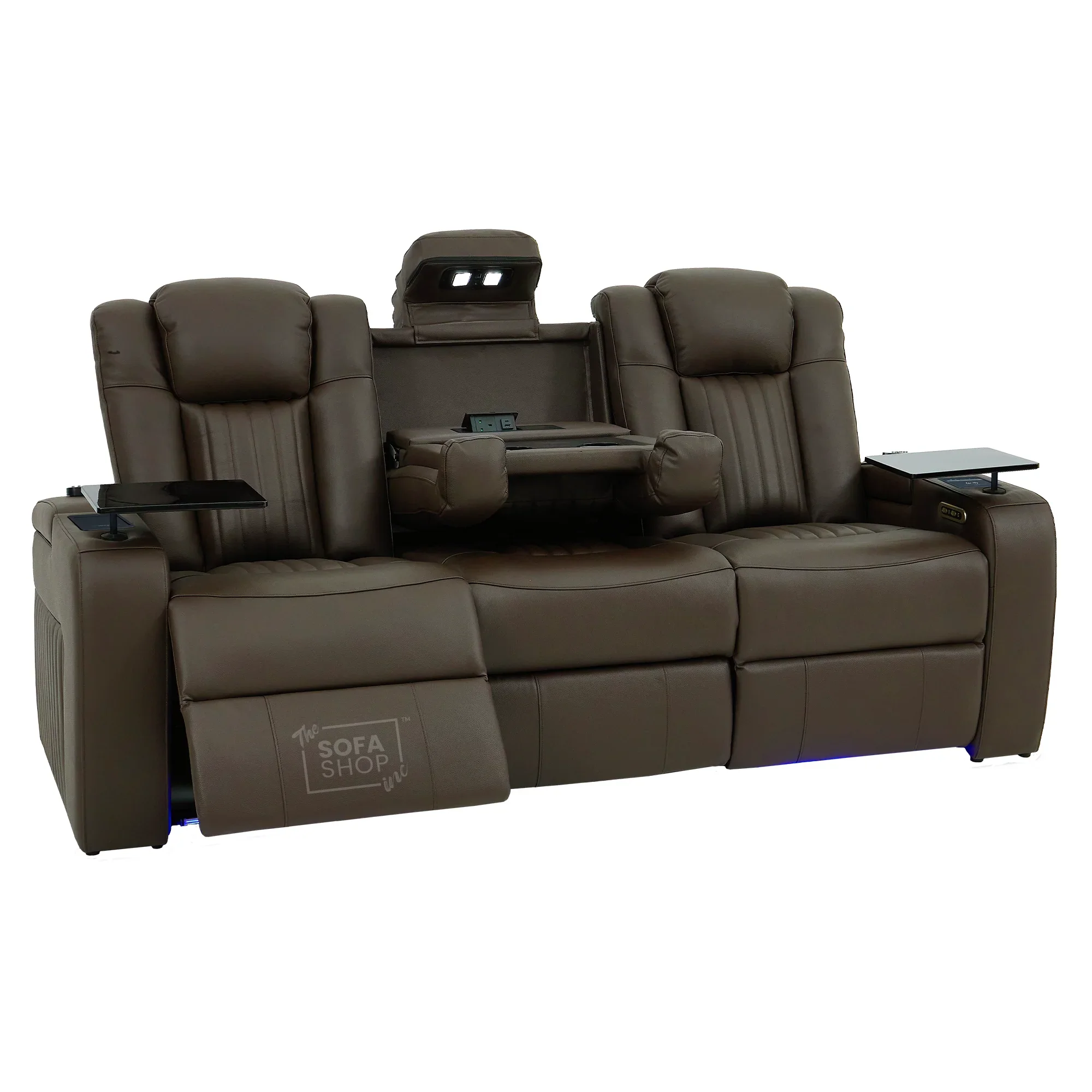 3 Seater Cinema Sofa in Brown Real Leather | Hi-Tech Cinema Sofa with Vibration Massage, Heated Lumbar, Bluetooth Speakers, Heating & Cooling Cupholders | Capri | The Sofa Shop - Image 23