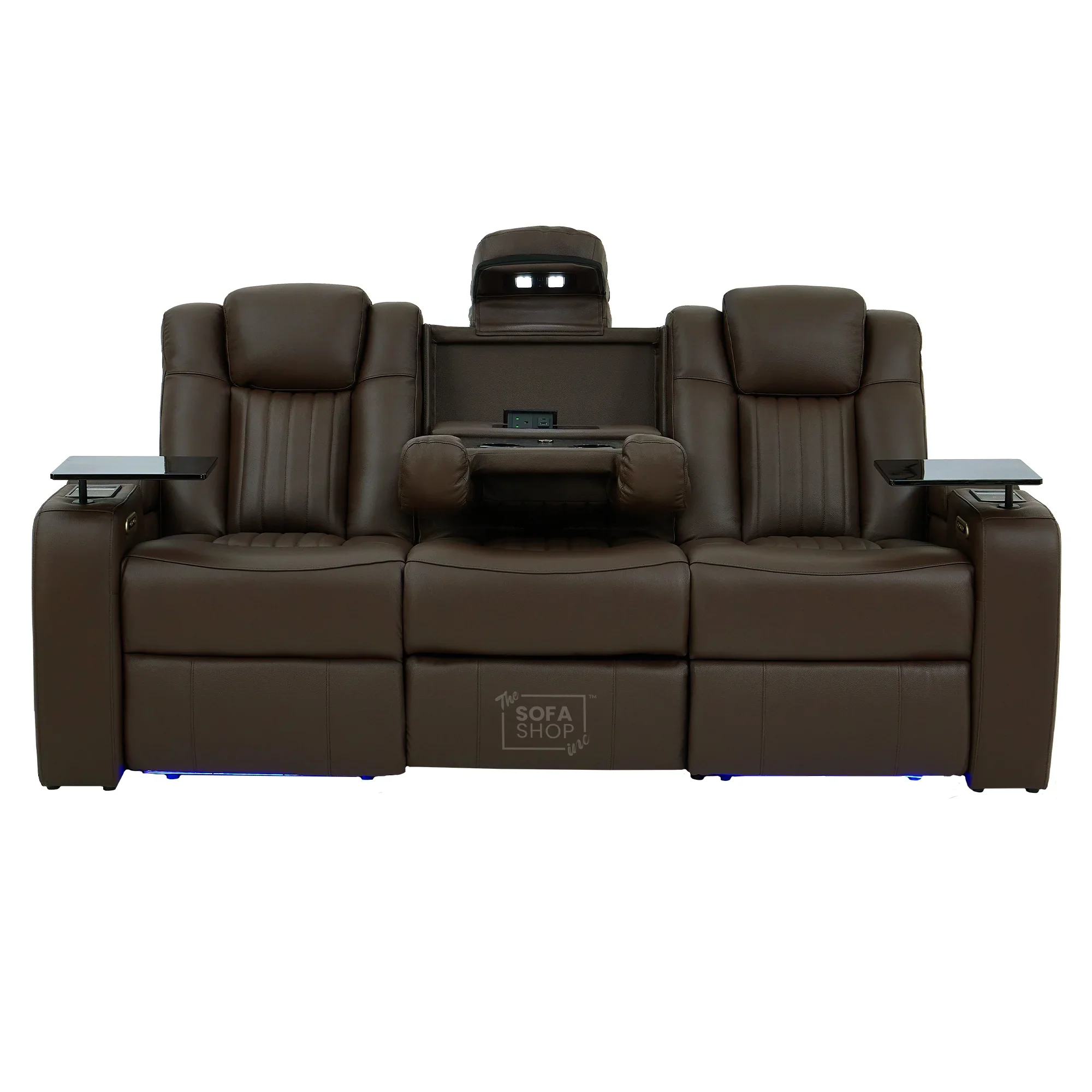 3 Seater Cinema Sofa in Brown Real Leather | Hi-Tech Cinema Sofa with Vibration Massage, Heated Lumbar, Bluetooth Speakers, Heating & Cooling Cupholders | Capri | The Sofa Shop - Image 24