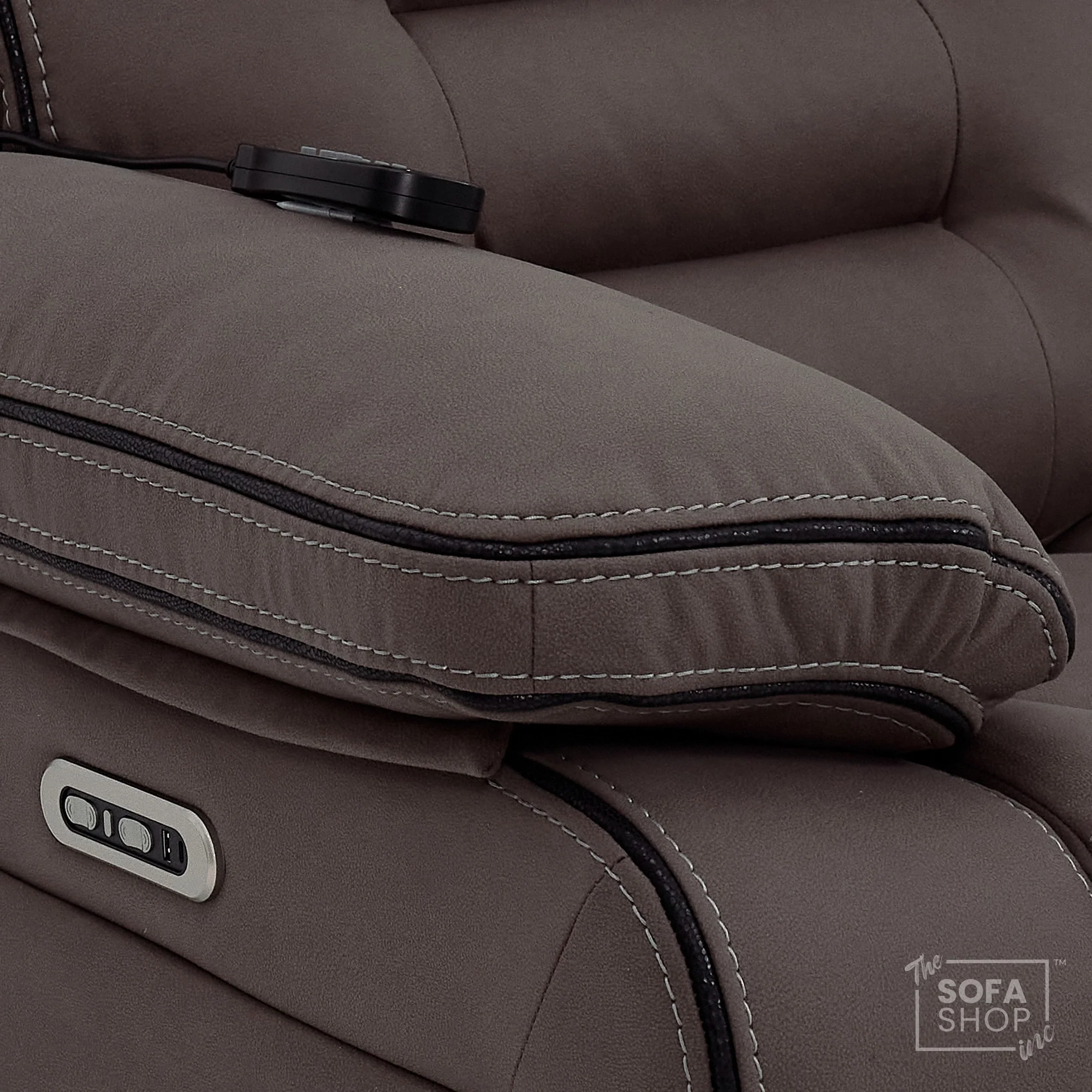 3 Seater Electric Recliner Cinema Sofa in Dark Brown Fabric | Hi-Tech Sofa With Massage, Fold-Down Table, Bluetooth Speakers, LED Lights & Power Headrest | Tuscany | The Sofa Shop - Image 16