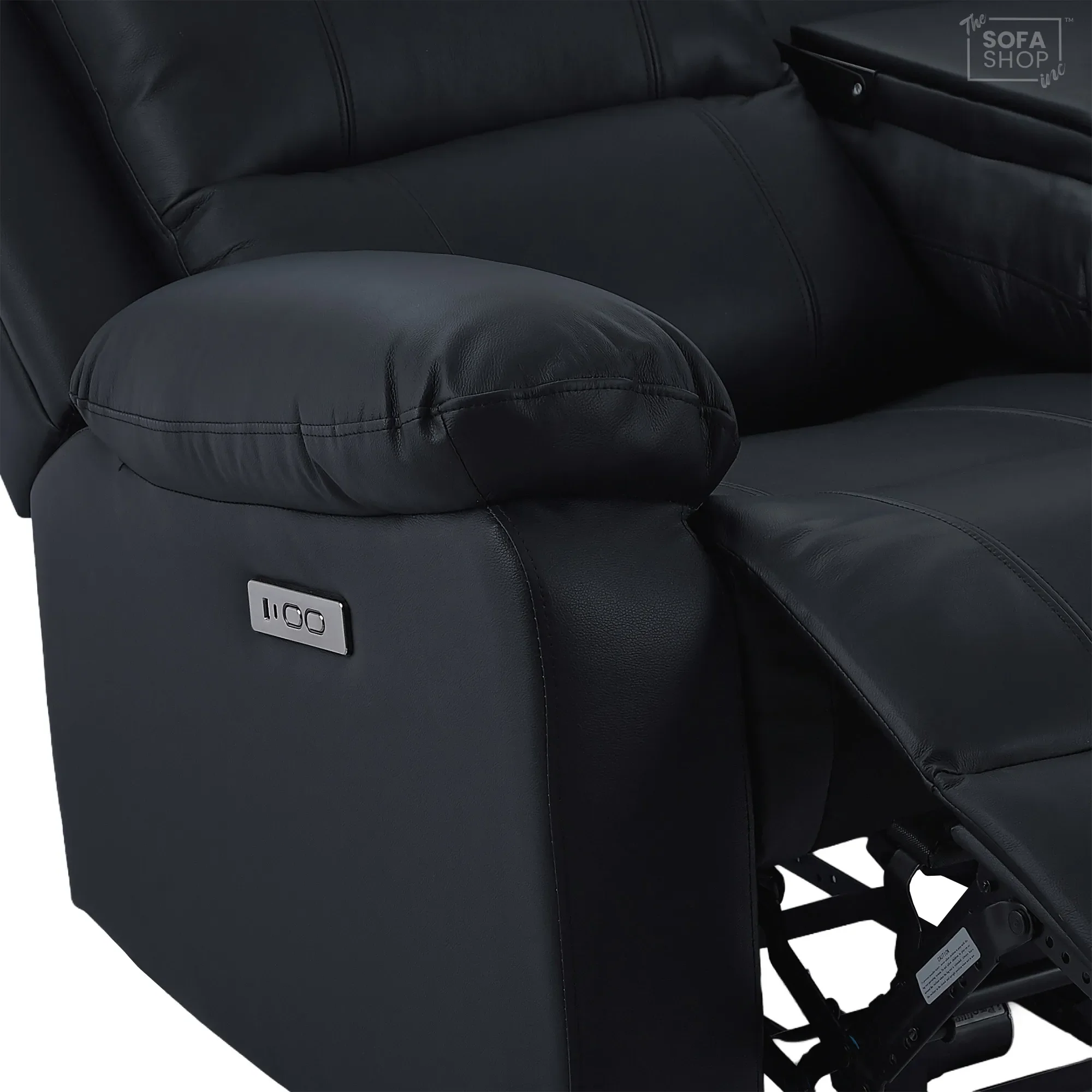Trento 3 Seater Black Real Leather Electric Recliner Sofa | Power Recliner, Drop-Down Table & USB-C Charging | The Sofa Shop - Image 14