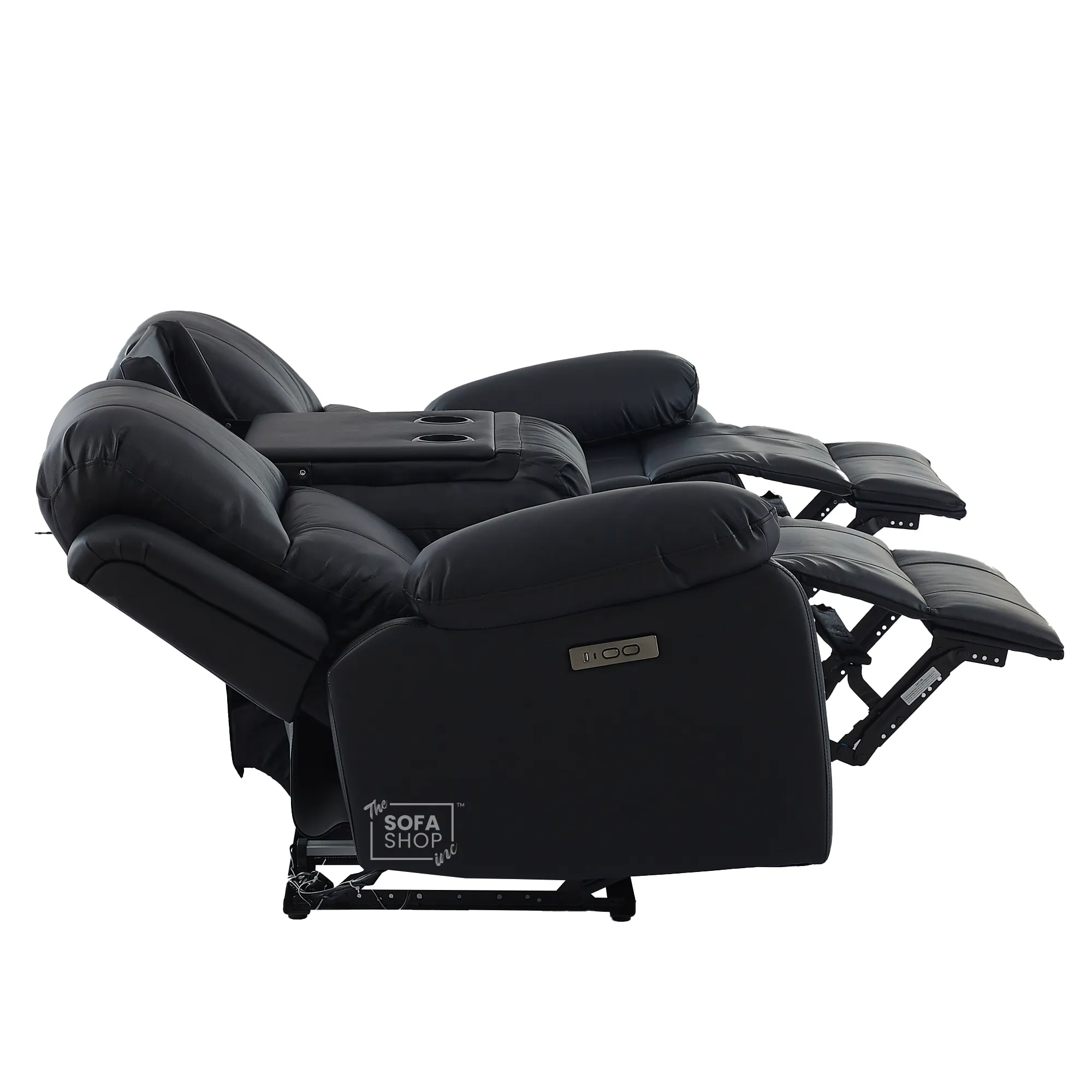 Trento 3 Seater Black Real Leather Electric Recliner Sofa | Power Recliner, Drop-Down Table & USB-C Charging | The Sofa Shop - Image 17