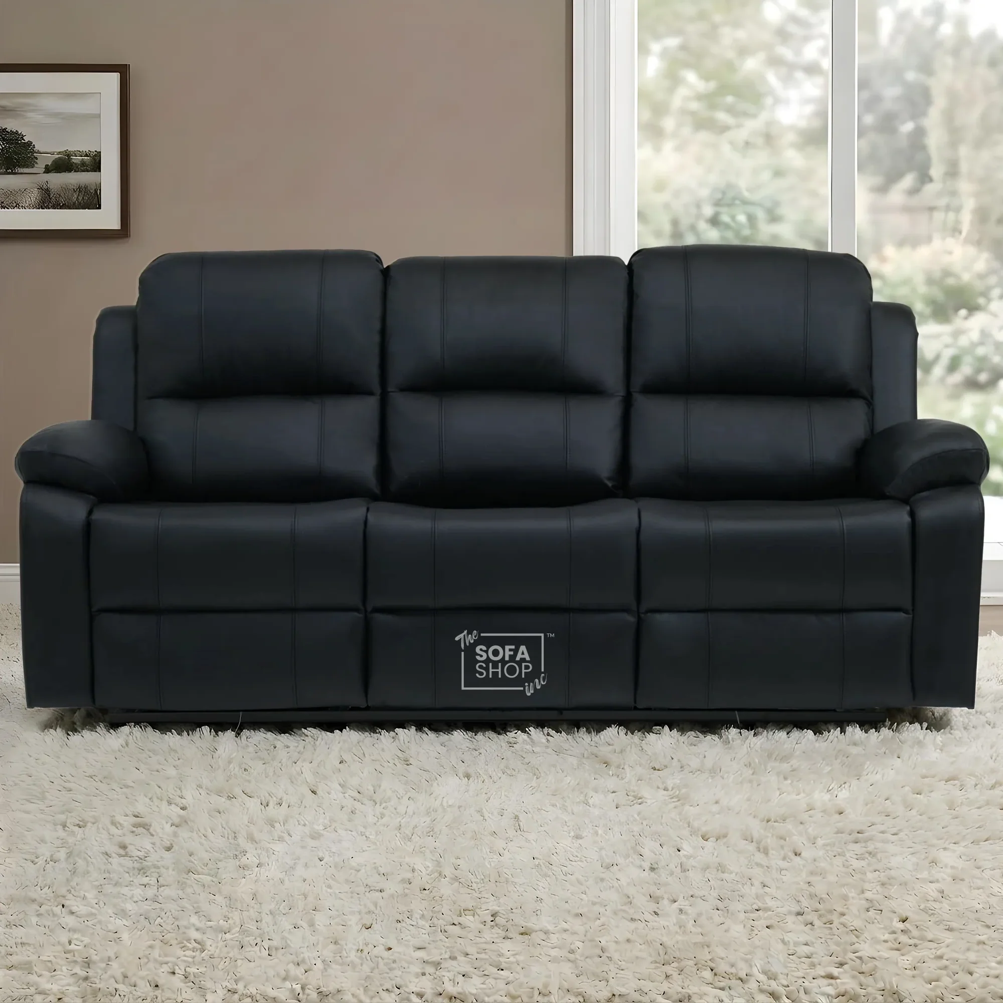 Trento 3 Seater Black Real Leather Electric Recliner Sofa | Power Recliner, Drop-Down Table & USB-C Charging | The Sofa Shop - Image 3