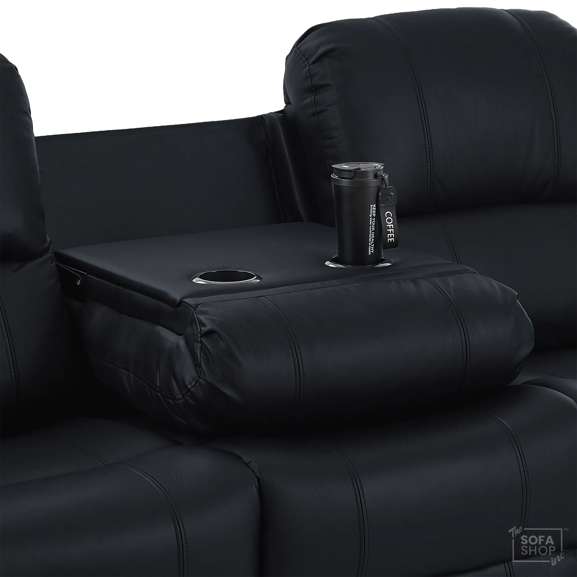 Trento 3 Seater Black Real Leather Electric Recliner Sofa | Power Recliner, Drop-Down Table & USB-C Charging | The Sofa Shop - Image 9