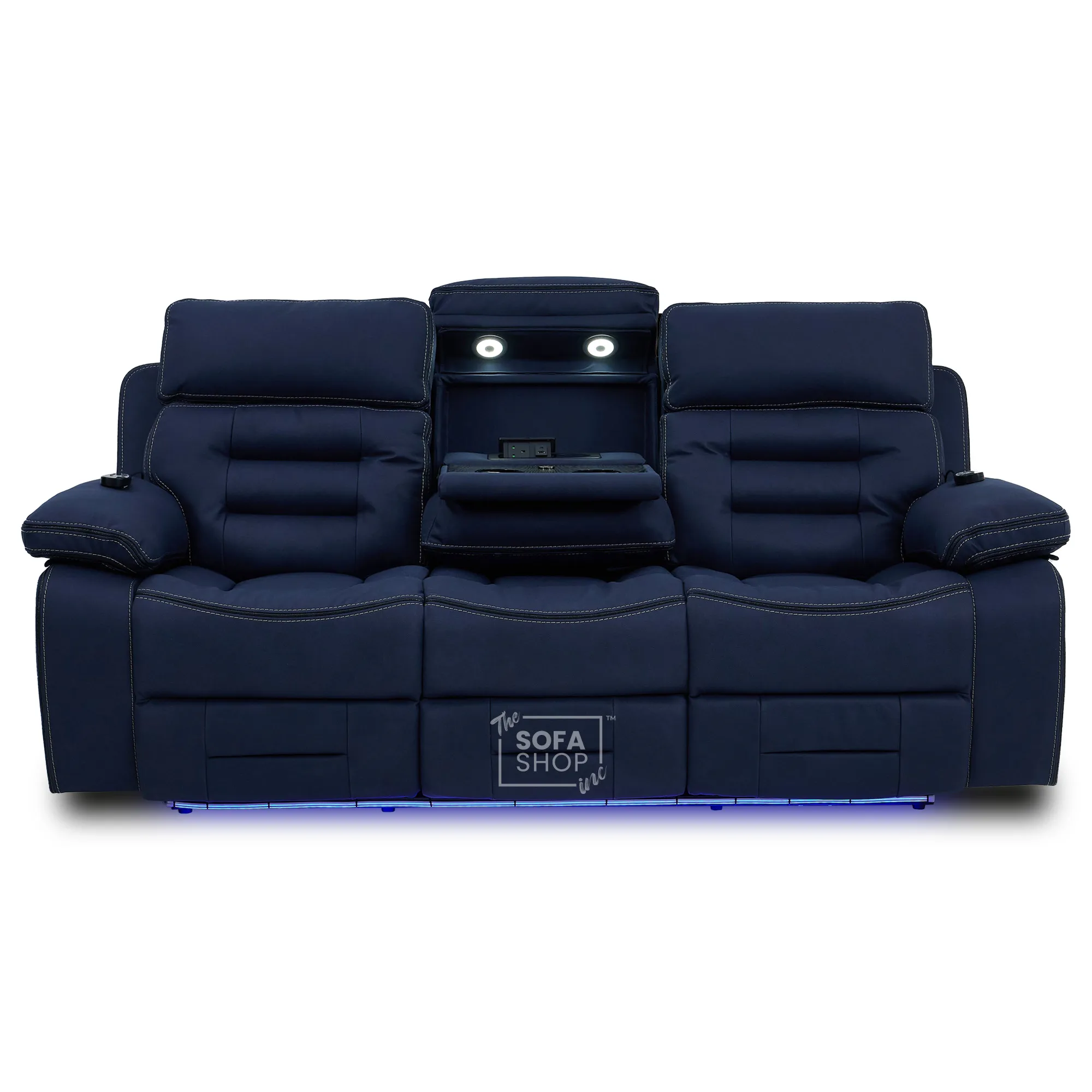 3 Seater Blue Fabric Electric Recliner Cinema Sofa | Hi-Tech Sofa With Massage, Multi-Link Bluetooth, Fold-Down Table & Wireless Charger, Power Headrest | Tuscany | The Sofa Shop - Image 19