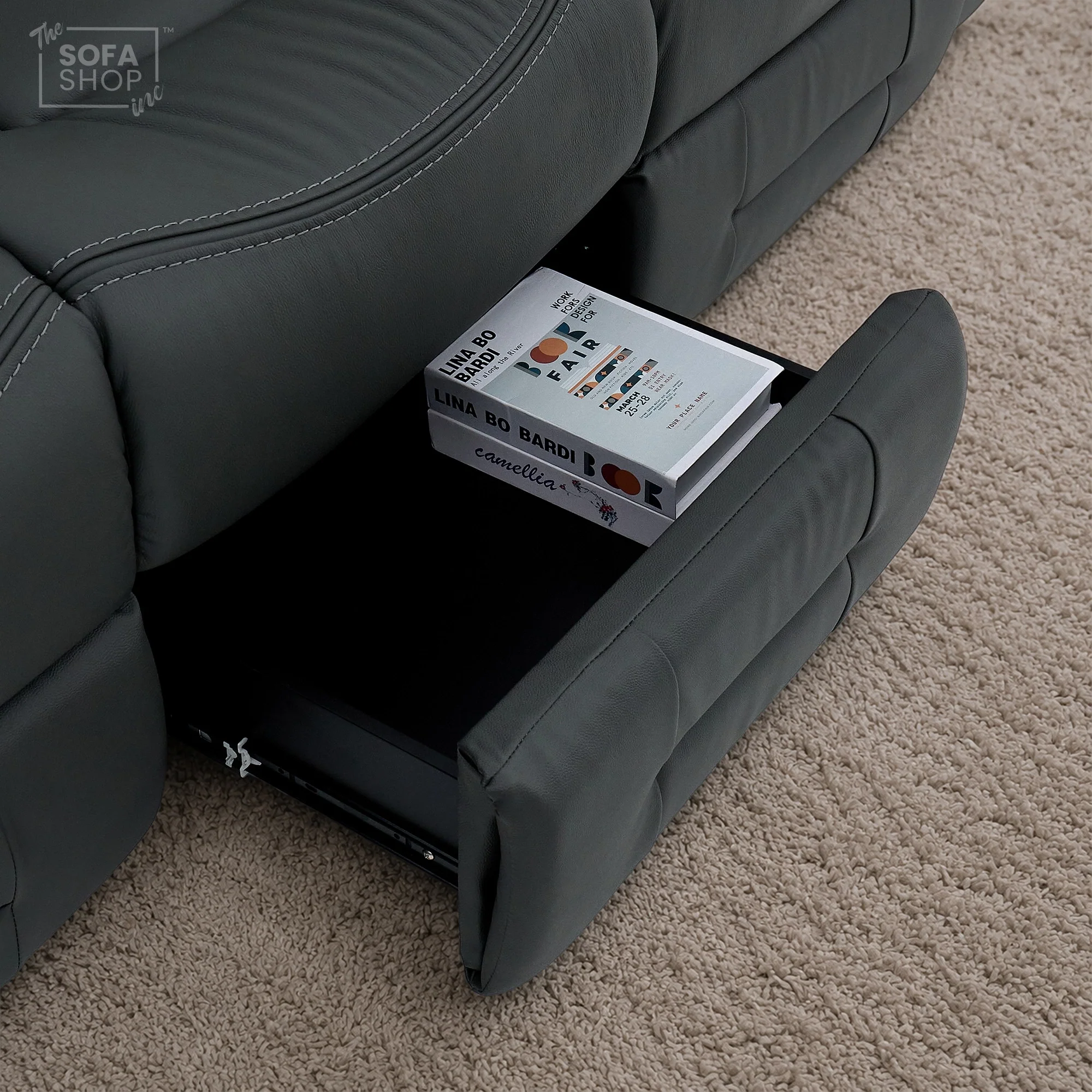 3 Seater Grey Top-Grain Leather Electric Recliner Cinema Sofa with Massage, Adjustable Headrest, Drop-Down Table, Wireless Charging | Sicily - Image 17