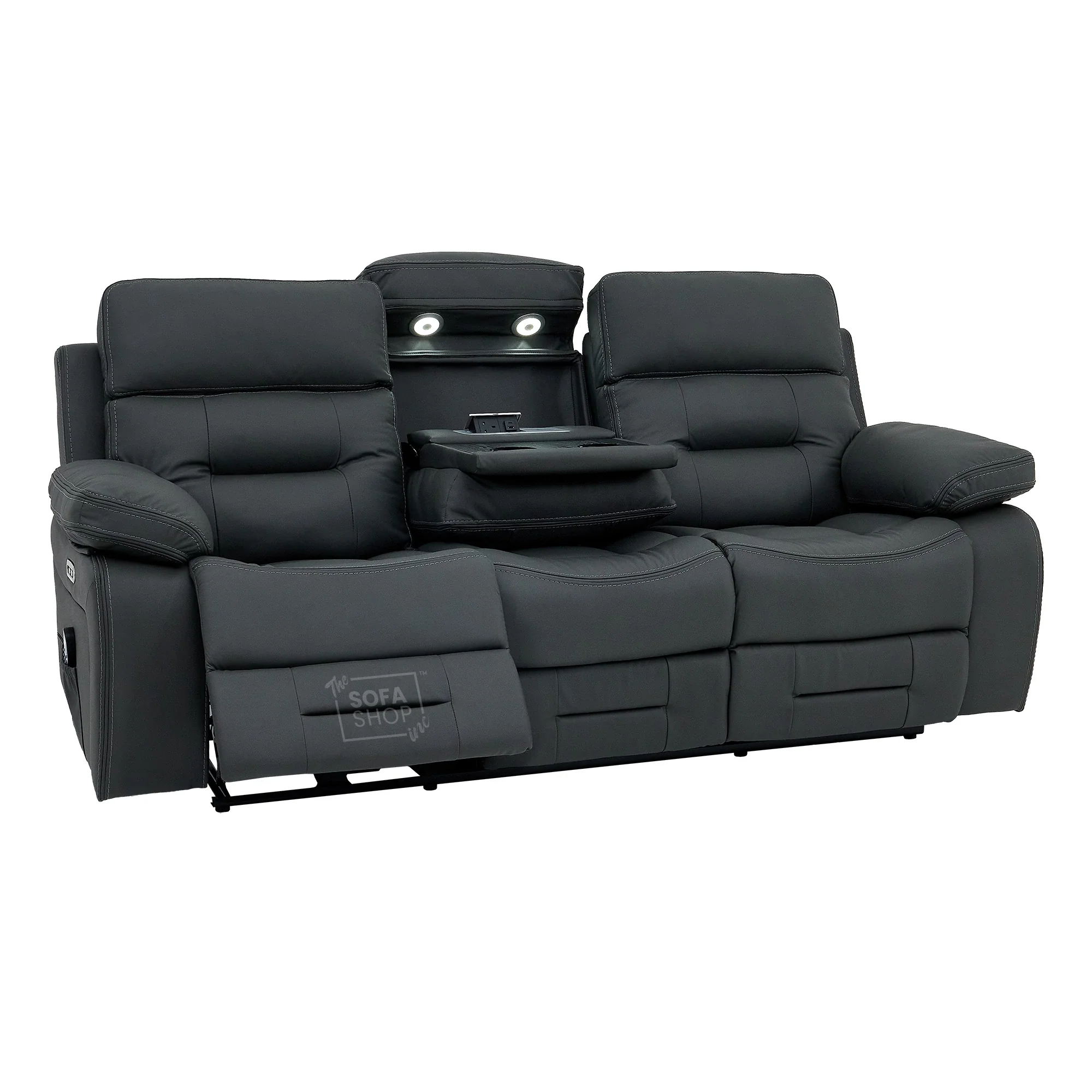 3 Seater Grey Top-Grain Leather Electric Recliner Cinema Sofa with Massage, Adjustable Headrest, Drop-Down Table, Wireless Charging | Sicily - Image 18