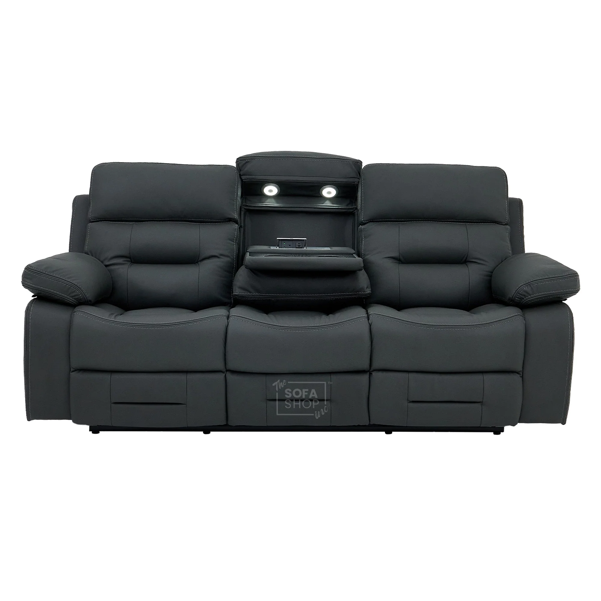 3 Seater Grey Top-Grain Leather Electric Recliner Cinema Sofa with Massage, Adjustable Headrest, Drop-Down Table, Wireless Charging | Sicily - Image 19