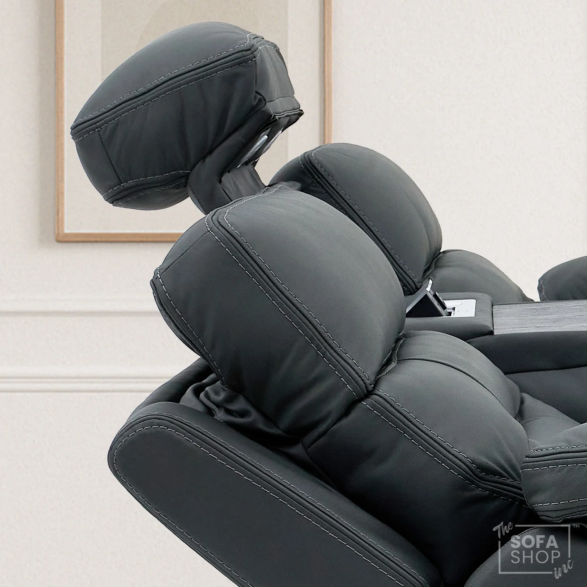 3 Seater Grey Top-Grain Leather Electric Recliner Cinema Sofa with Massage, Adjustable Headrest, Drop-Down Table, Wireless Charging | Sicily - Image 6