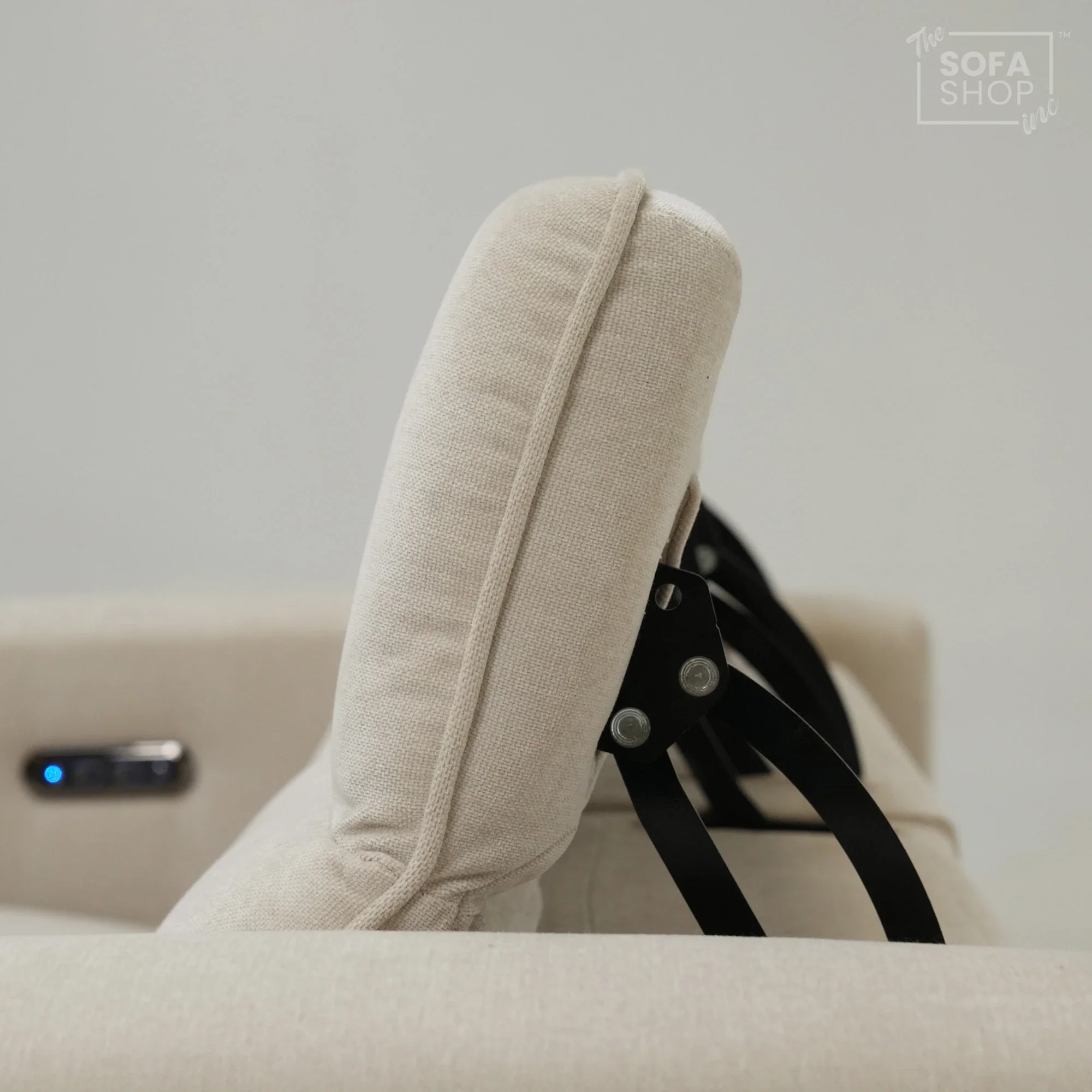 3 Seater Cinema Sofa in Beige Fabric | Hi-Tech Cinema Sofa with Power Recline + Power Headrests + USB-C Charging | Sample | Cadenza | The Sofa Shop - Image 6