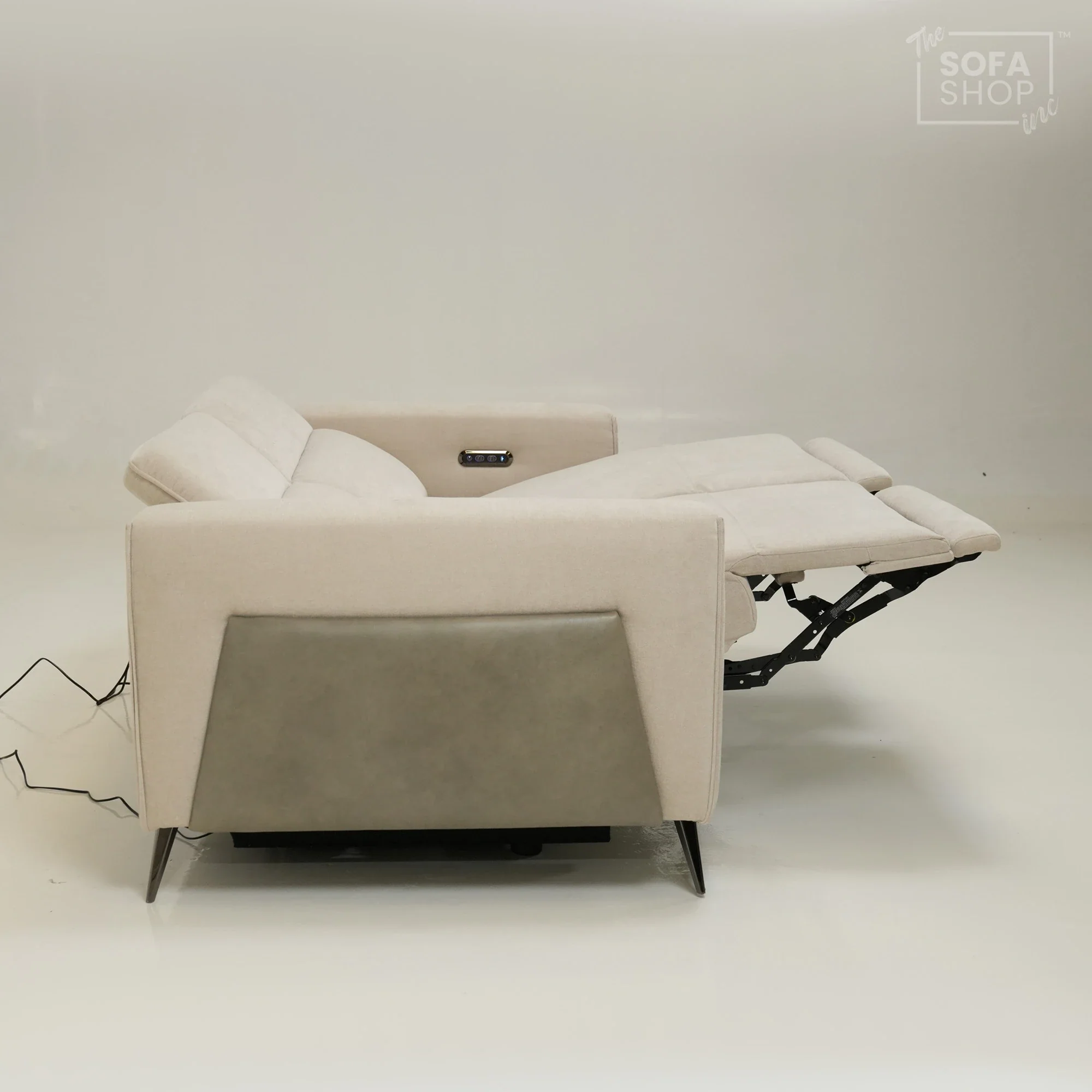 3 Seater Cinema Sofa in Beige Fabric | Hi-Tech Cinema Sofa with Power Recline + Power Headrests + USB-C Charging | Sample | Cadenza | The Sofa Shop - Image 7