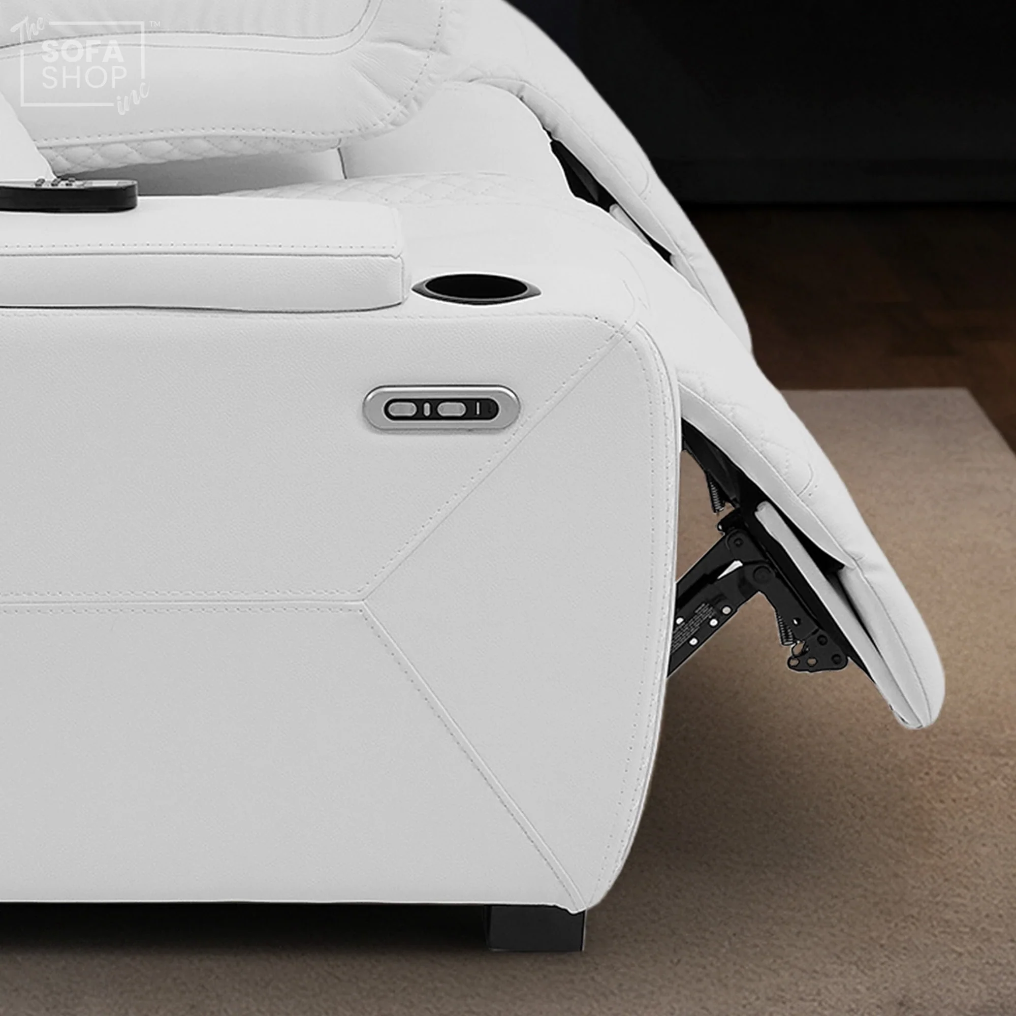 3 Seater Real Leather Electric Recliner Cinema Sofa with Fold-Down Table, Massage, Led Lights, USB-C Ports, Storage & Cupholders | White Genuine Leather | Napoli - Image 11