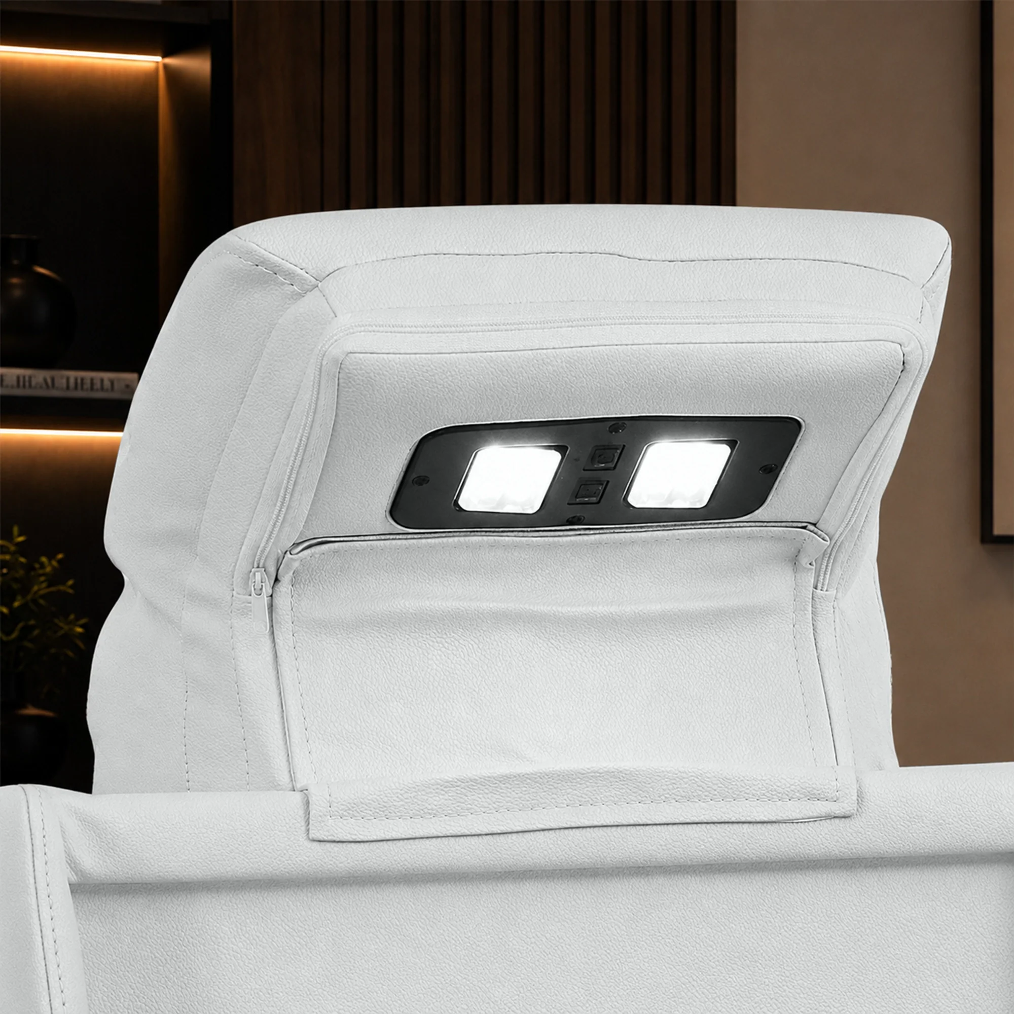 3 Seater Real Leather Electric Recliner Cinema Sofa with Fold-Down Table, Massage, Led Lights, USB-C Ports, Storage & Cupholders | White Genuine Leather | Napoli - Image 12