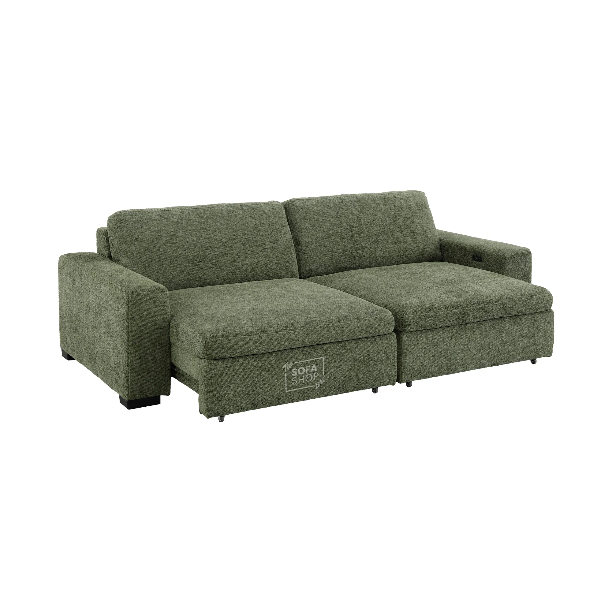 Extendable Electric Sofa Bed in Green Chenille Fabric | 3 Seater Power Sliding Couch Perfect for Home Cinema & Movie Nights | USBc Charging Ports | Palma | The Sofa Shop - Image 11